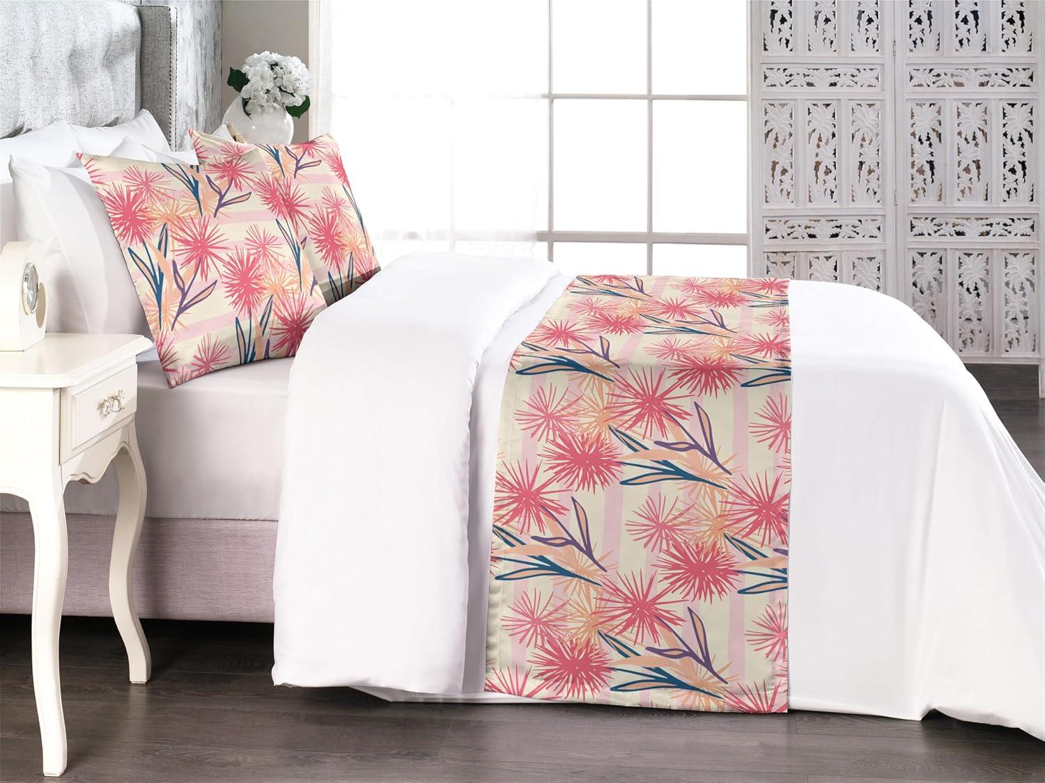 imageAmbesonne Floral Bed Runner Set Romantic Concept Art Featuring Rose Flowers Hearts Leaves Valentine Decorative Bedding Scarf and 2 Pillow Shams for Hotels Homes Queen Pastel Pink and Fern GreenCoral Salmon Soft Pink