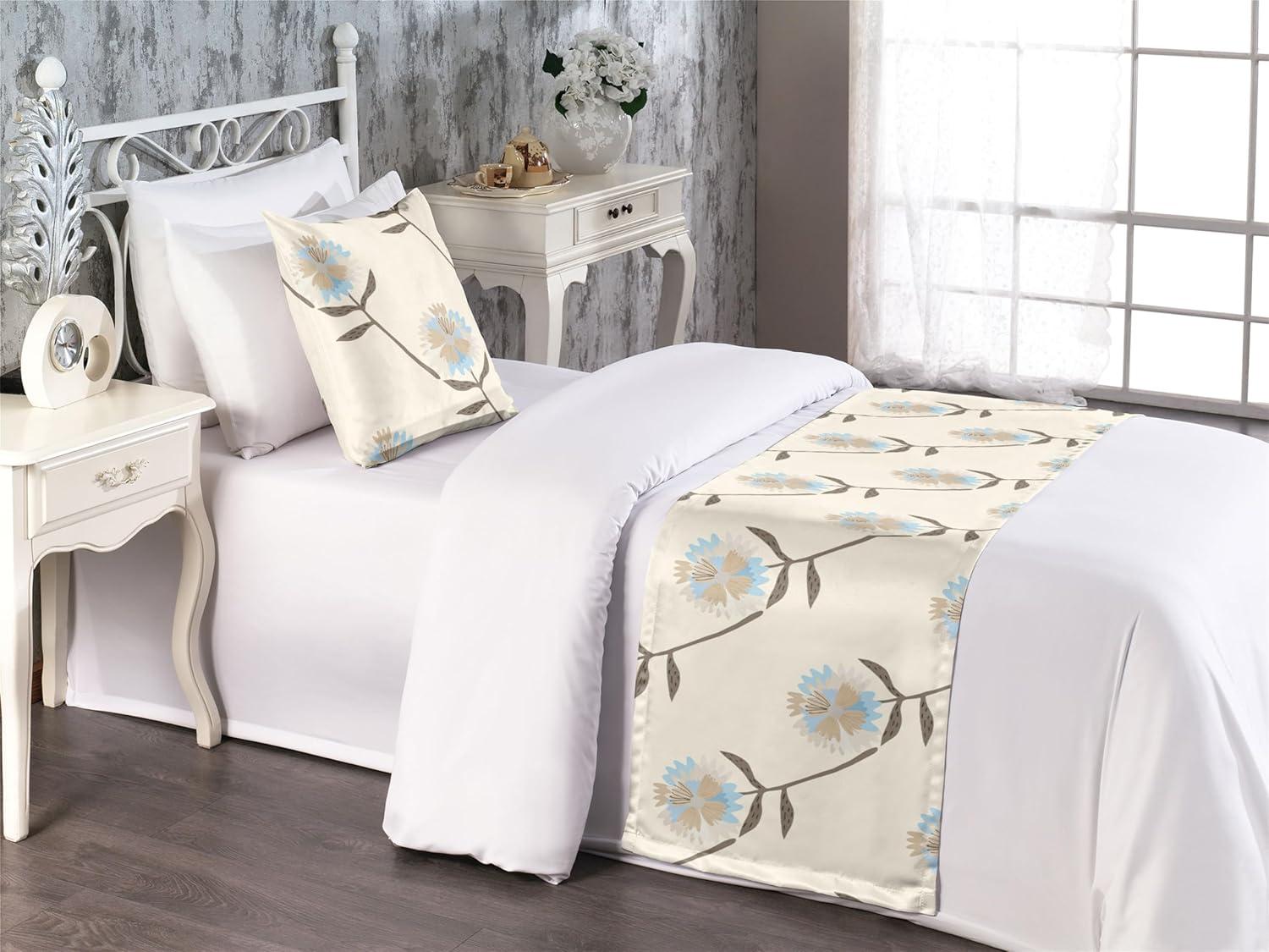 imageAmbesonne Floral Bed Runner Set Romantic Concept Art Featuring Rose Flowers Hearts Leaves Valentine Decorative Bedding Scarf and 2 Pillow Shams for Hotels Homes Queen Pastel Pink and Fern GreenBeige Cocoa Soft Blue
