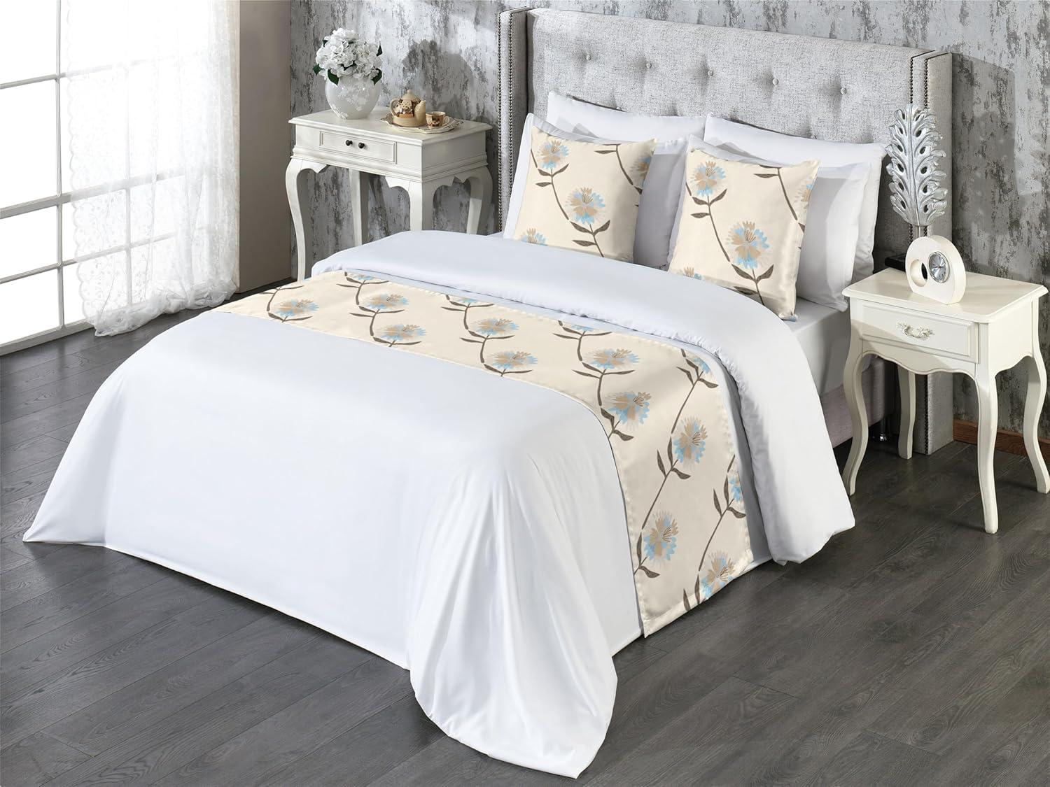 imageAmbesonne Floral Bed Runner Set Romantic Concept Art Featuring Rose Flowers Hearts Leaves Valentine Decorative Bedding Scarf and 2 Pillow Shams for Hotels Homes Queen Pastel Pink and Fern GreenBeige Cocoa Soft Blue