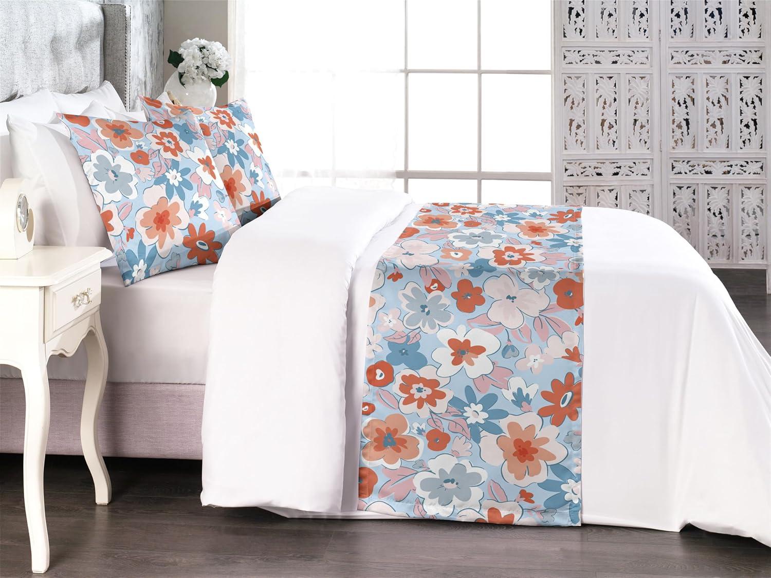imageAmbesonne Floral Bed Runner Set Romantic Concept Art Featuring Rose Flowers Hearts Leaves Valentine Decorative Bedding Scarf and 2 Pillow Shams for Hotels Homes Queen Pastel Pink and Fern GreenCinnamon Soft Blue Blush