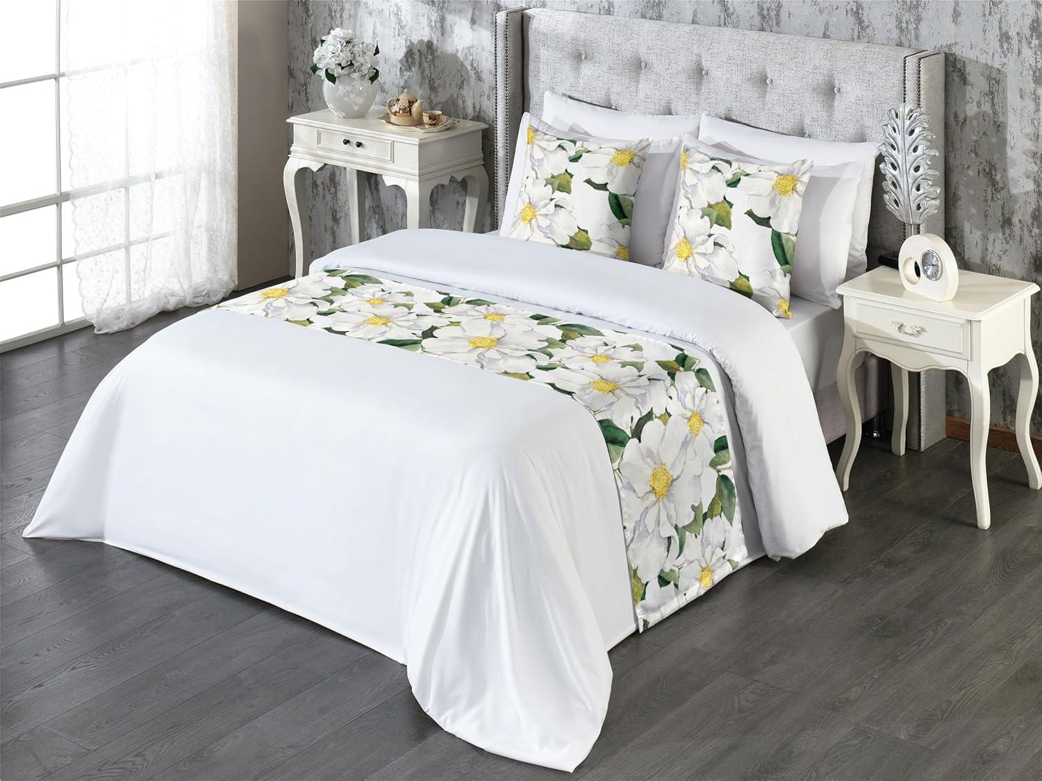 imageAmbesonne Floral Bed Runner Set Romantic Concept Art Featuring Rose Flowers Hearts Leaves Valentine Decorative Bedding Scarf and 2 Pillow Shams for Hotels Homes Queen Pastel Pink and Fern GreenReseda Green and Earth Yellow