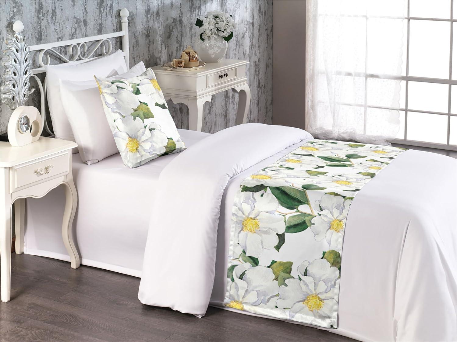 imageAmbesonne Floral Bed Runner Set Romantic Concept Art Featuring Rose Flowers Hearts Leaves Valentine Decorative Bedding Scarf and 2 Pillow Shams for Hotels Homes Queen Pastel Pink and Fern GreenReseda Green and Earth Yellow