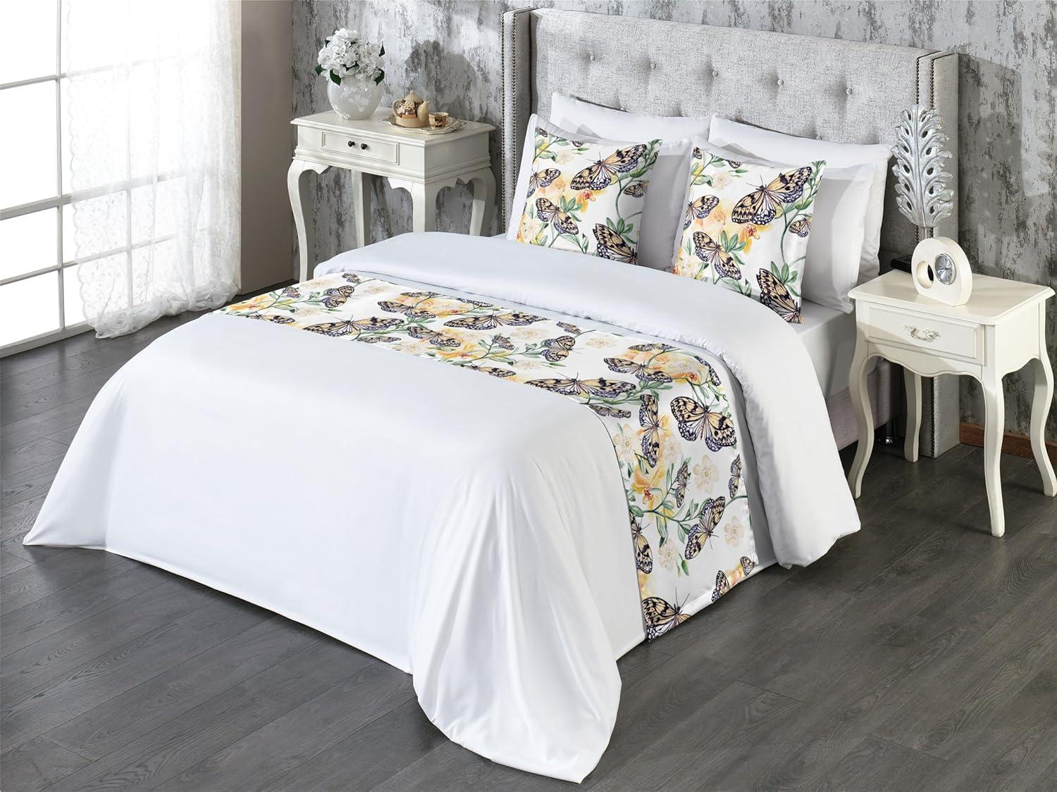 imageAmbesonne Floral Bed Runner Set Romantic Concept Art Featuring Rose Flowers Hearts Leaves Valentine Decorative Bedding Scarf and 2 Pillow Shams for Hotels Homes Queen Pastel Pink and Fern GreenJade Green and Pale Eggplant