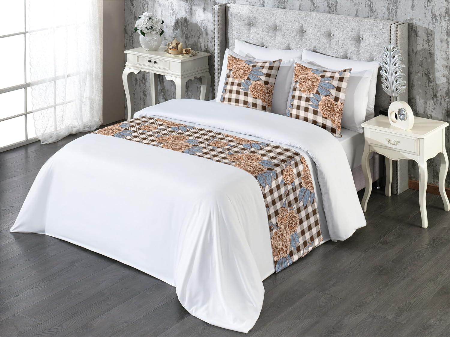 imageAmbesonne Floral Bed Runner Set Romantic Concept Art Featuring Rose Flowers Hearts Leaves Valentine Decorative Bedding Scarf and 2 Pillow Shams for Hotels Homes Queen Pastel Pink and Fern GreenPale Caramel and Slate Blue