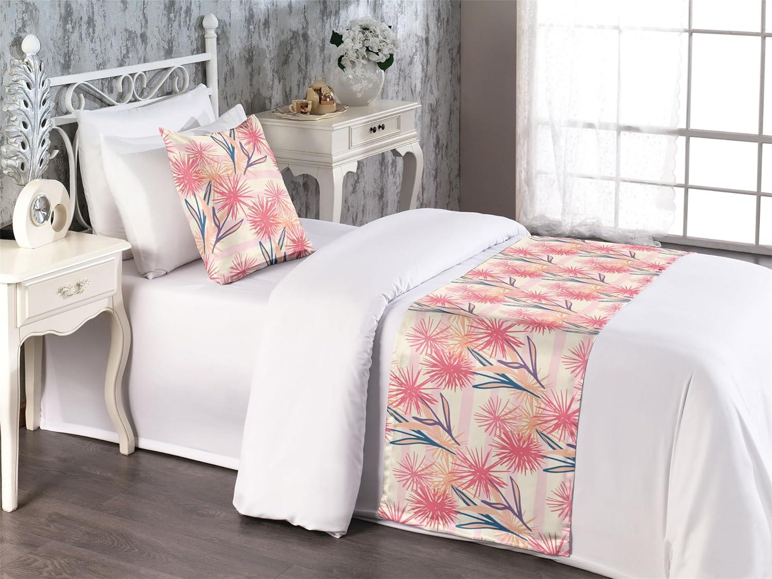 imageAmbesonne Floral Bed Runner Set Romantic Concept Art Featuring Rose Flowers Hearts Leaves Valentine Decorative Bedding Scarf and 2 Pillow Shams for Hotels Homes Queen Pastel Pink and Fern GreenCoral Salmon Soft Pink