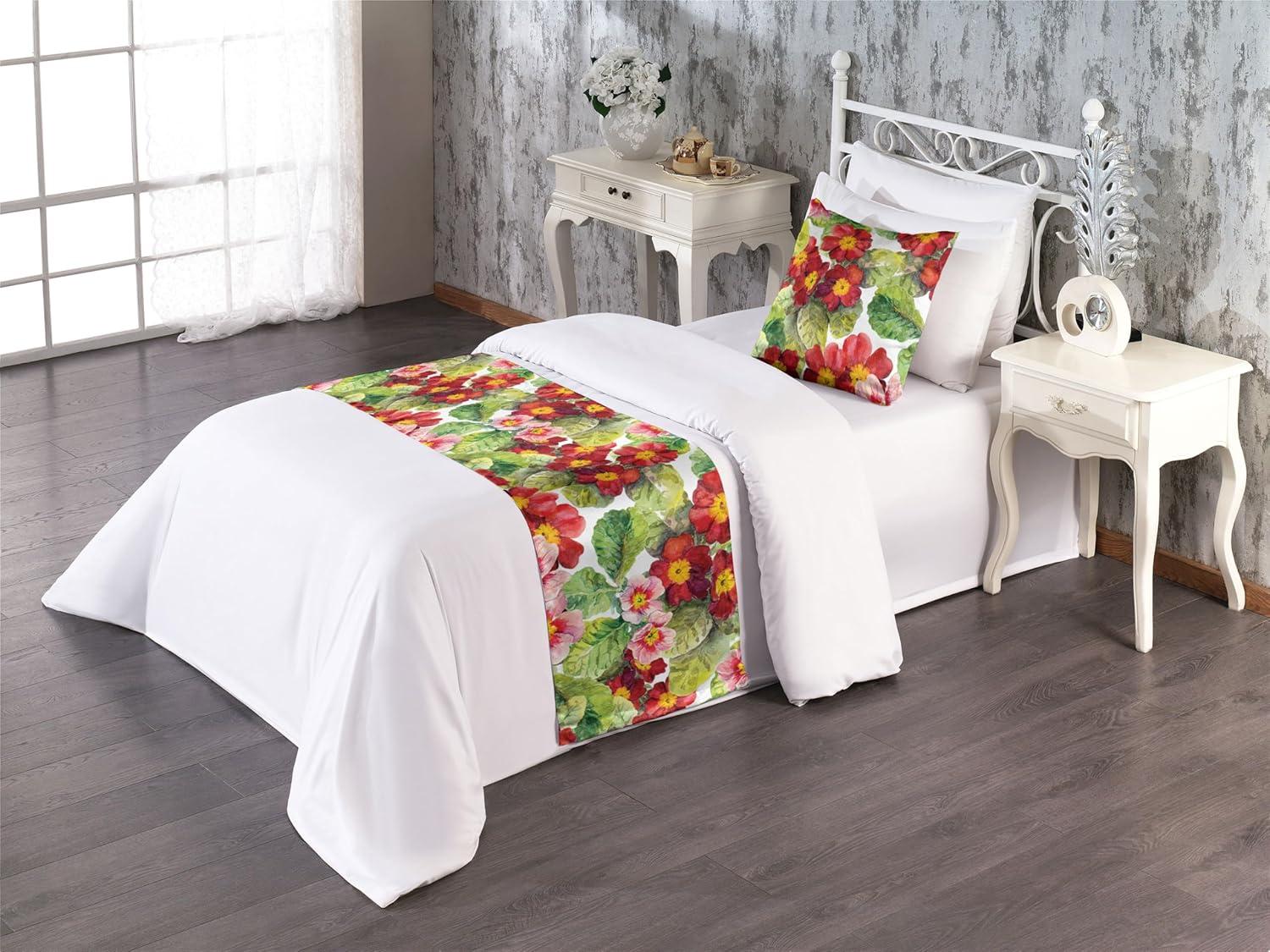 imageAmbesonne Floral Bed Runner Set Romantic Concept Art Featuring Rose Flowers Hearts Leaves Valentine Decorative Bedding Scarf and 2 Pillow Shams for Hotels Homes Queen Pastel Pink and Fern GreenDark Salmon and Apple Green