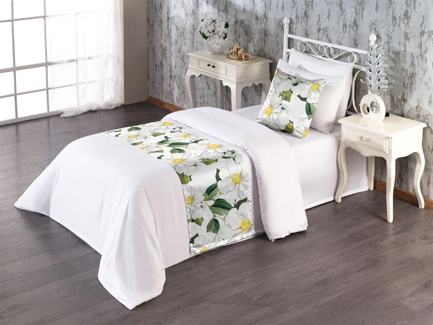 imageAmbesonne Floral Bed Runner Set Romantic Concept Art Featuring Rose Flowers Hearts Leaves Valentine Decorative Bedding Scarf and 2 Pillow Shams for Hotels Homes Queen Pastel Pink and Fern GreenReseda Green and Earth Yellow