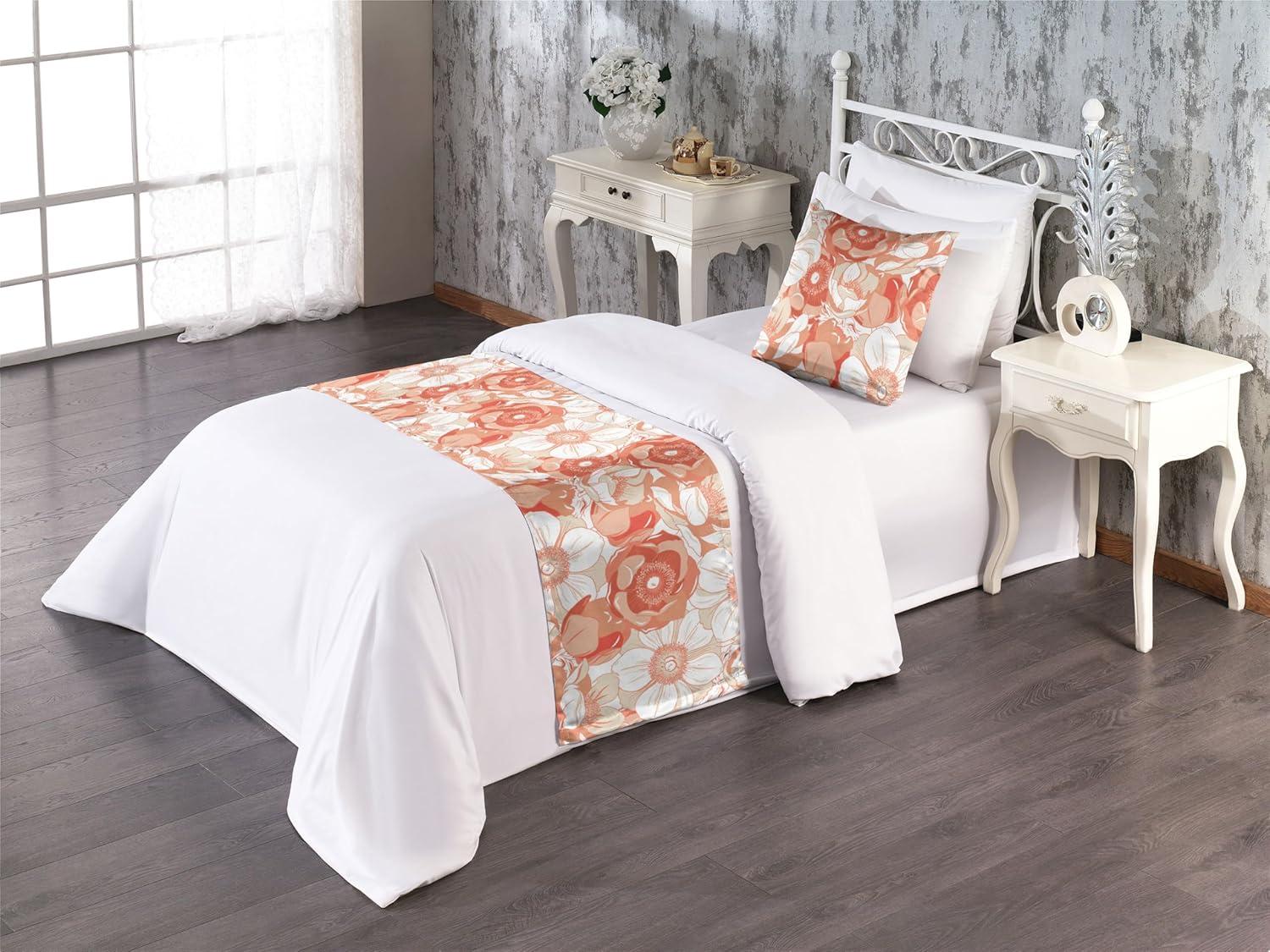 imageAmbesonne Floral Bed Runner Set Romantic Concept Art Featuring Rose Flowers Hearts Leaves Valentine Decorative Bedding Scarf and 2 Pillow Shams for Hotels Homes Queen Pastel Pink and Fern GreenWhite Pale Rust and Cinnamon
