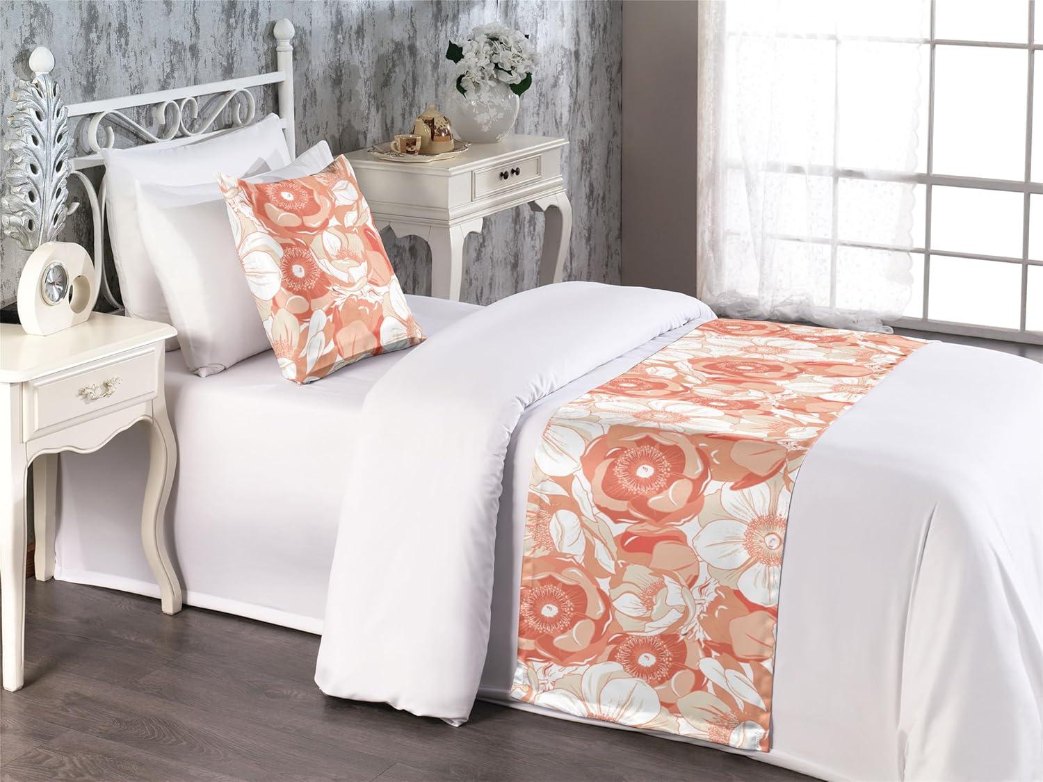 imageAmbesonne Floral Bed Runner Set Romantic Concept Art Featuring Rose Flowers Hearts Leaves Valentine Decorative Bedding Scarf and 2 Pillow Shams for Hotels Homes Queen Pastel Pink and Fern GreenWhite Pale Rust and Cinnamon