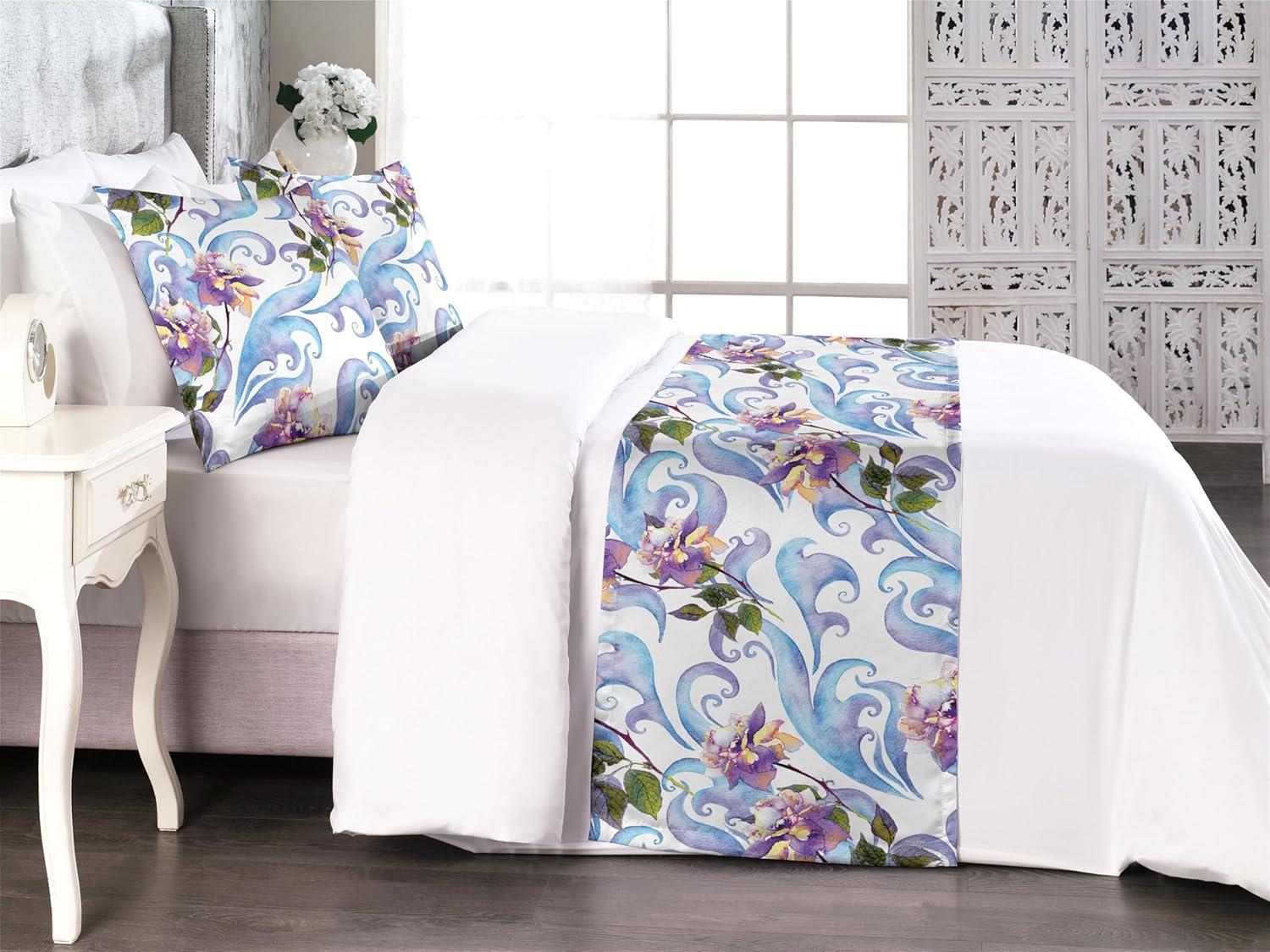 imageAmbesonne Floral Bed Runner Set Romantic Concept Art Featuring Rose Flowers Hearts Leaves Valentine Decorative Bedding Scarf and 2 Pillow Shams for Hotels Homes Queen Pastel Pink and Fern GreenPale Azure Blue Evergreen