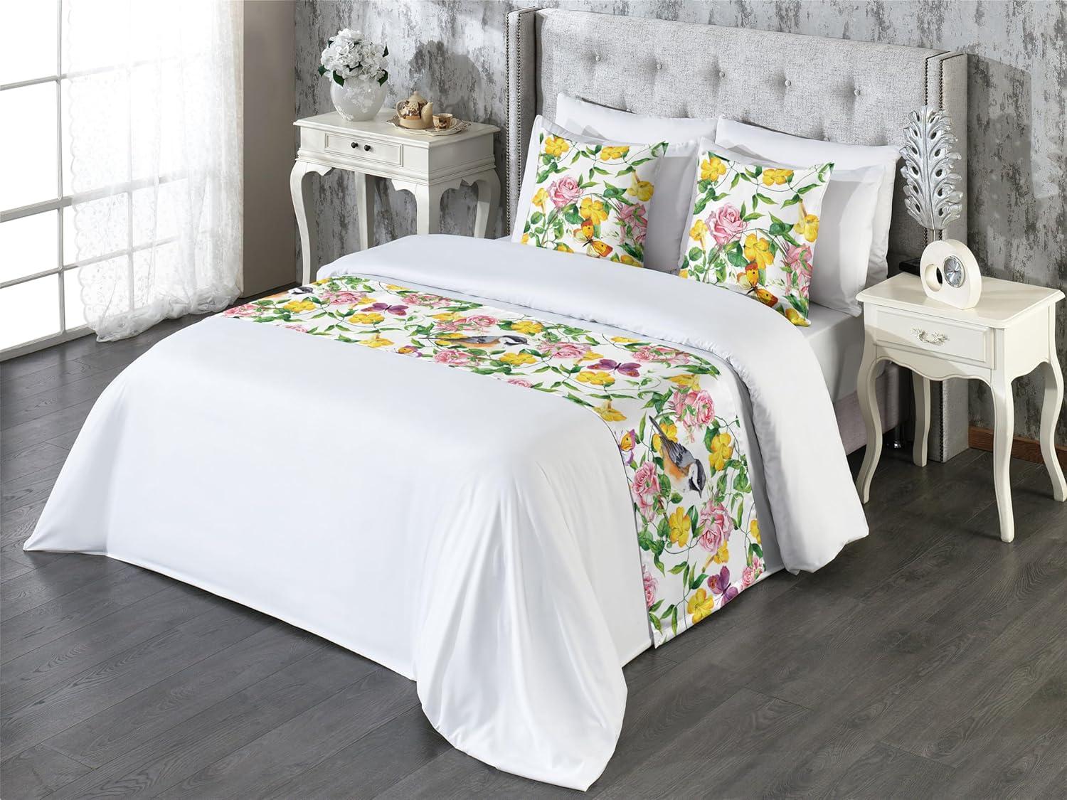 imageAmbesonne Floral Bed Runner Set Romantic Concept Art Featuring Rose Flowers Hearts Leaves Valentine Decorative Bedding Scarf and 2 Pillow Shams for Hotels Homes Queen Pastel Pink and Fern GreenMustard and Pale Olive Green