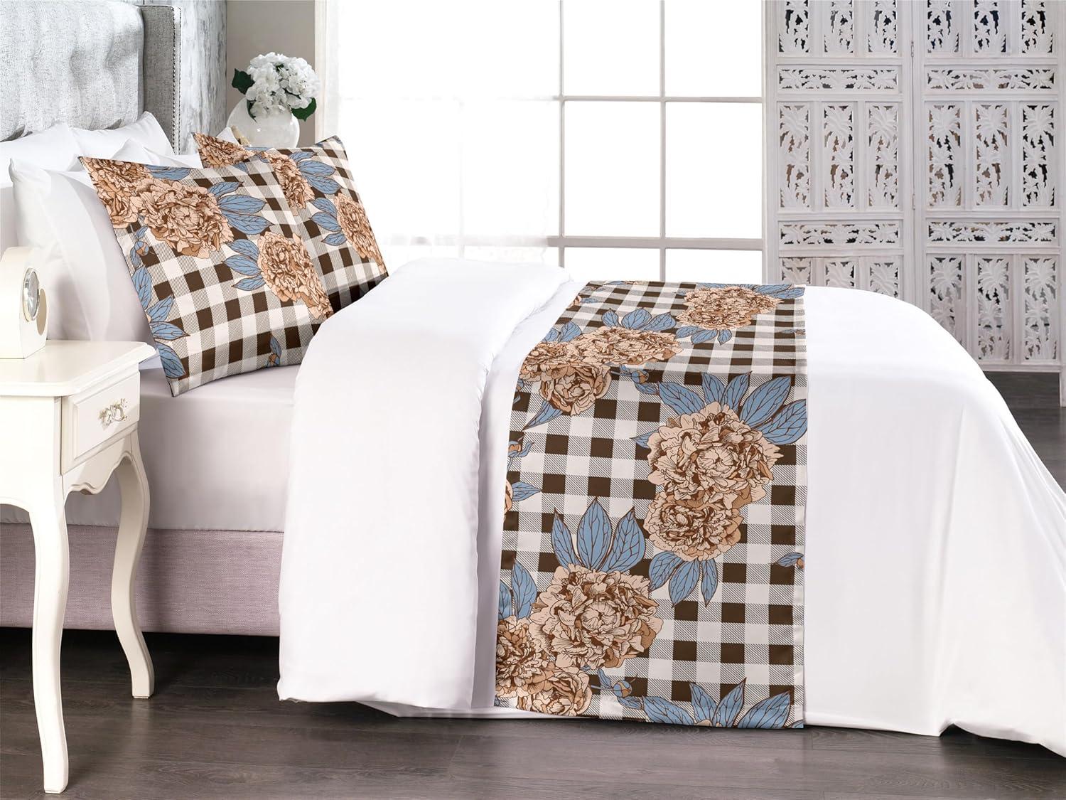 imageAmbesonne Floral Bed Runner Set Romantic Concept Art Featuring Rose Flowers Hearts Leaves Valentine Decorative Bedding Scarf and 2 Pillow Shams for Hotels Homes Queen Pastel Pink and Fern GreenPale Caramel and Slate Blue