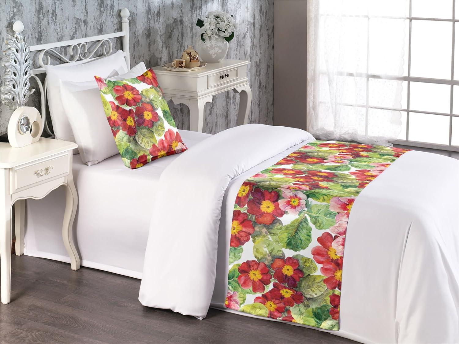 imageAmbesonne Floral Bed Runner Set Romantic Concept Art Featuring Rose Flowers Hearts Leaves Valentine Decorative Bedding Scarf and 2 Pillow Shams for Hotels Homes Queen Pastel Pink and Fern GreenDark Salmon and Apple Green