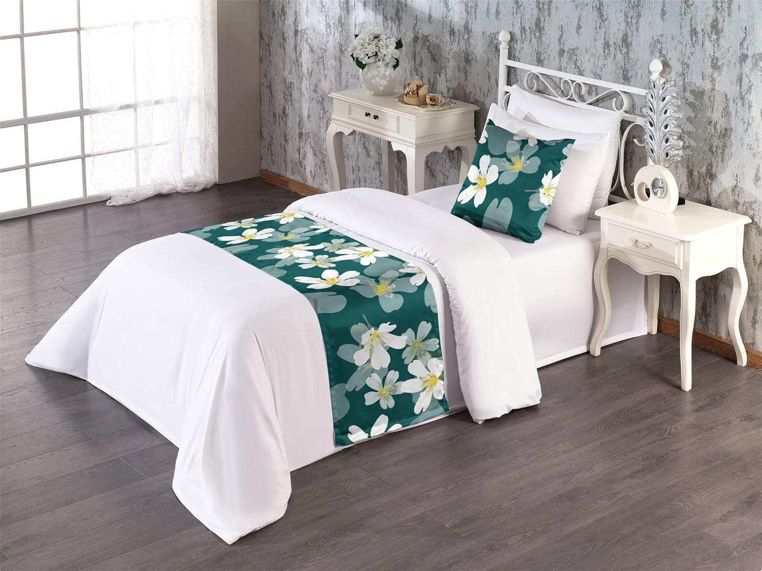 imageAmbesonne Floral Bed Runner Set Romantic Concept Art Featuring Rose Flowers Hearts Leaves Valentine Decorative Bedding Scarf and 2 Pillow Shams for Hotels Homes Queen Pastel Pink and Fern GreenWhite Pale Teal Grey Teal