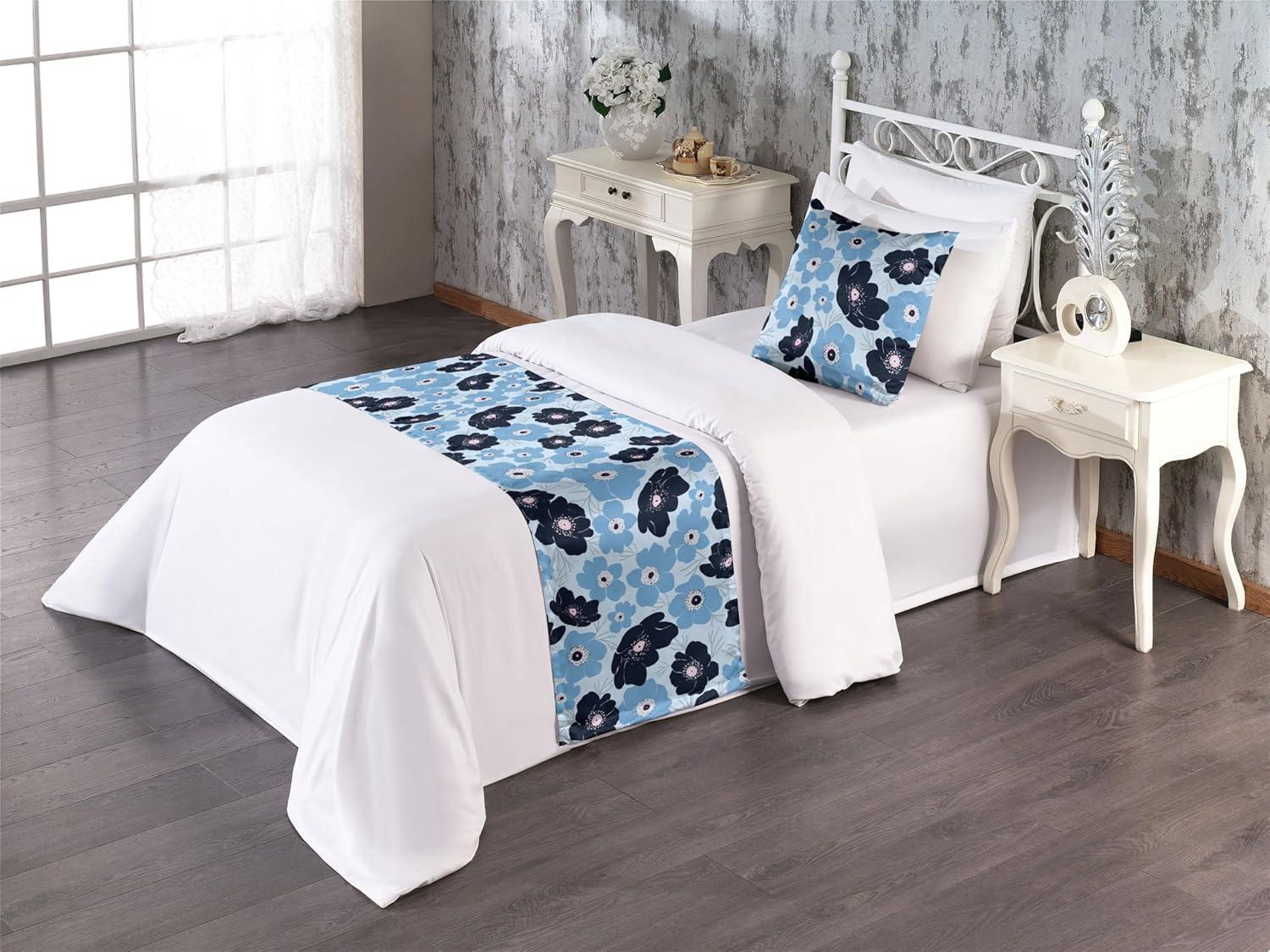 imageAmbesonne Floral Bed Runner Set Romantic Concept Art Featuring Rose Flowers Hearts Leaves Valentine Decorative Bedding Scarf and 2 Pillow Shams for Hotels Homes Queen Pastel Pink and Fern GreenSoft Blue Blue and Black