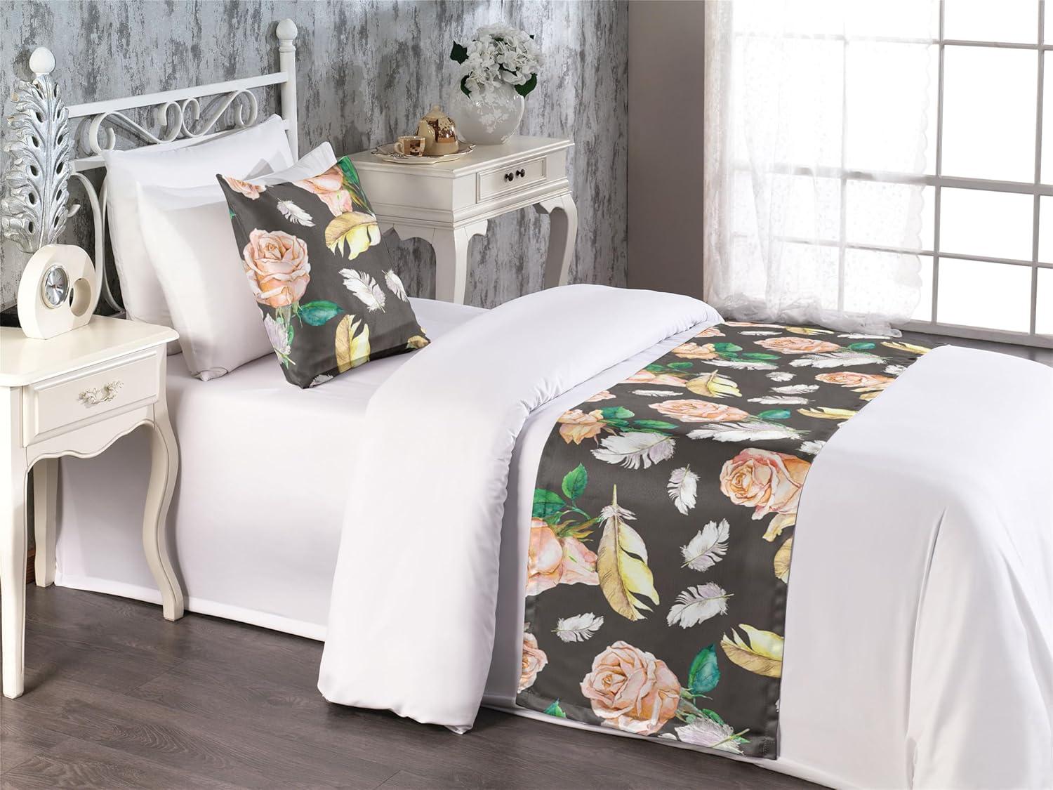 imageAmbesonne Floral Bed Runner Set Romantic Concept Art Featuring Rose Flowers Hearts Leaves Valentine Decorative Bedding Scarf and 2 Pillow Shams for Hotels Homes Queen Pastel Pink and Fern GreenJade Green Pale Salmon