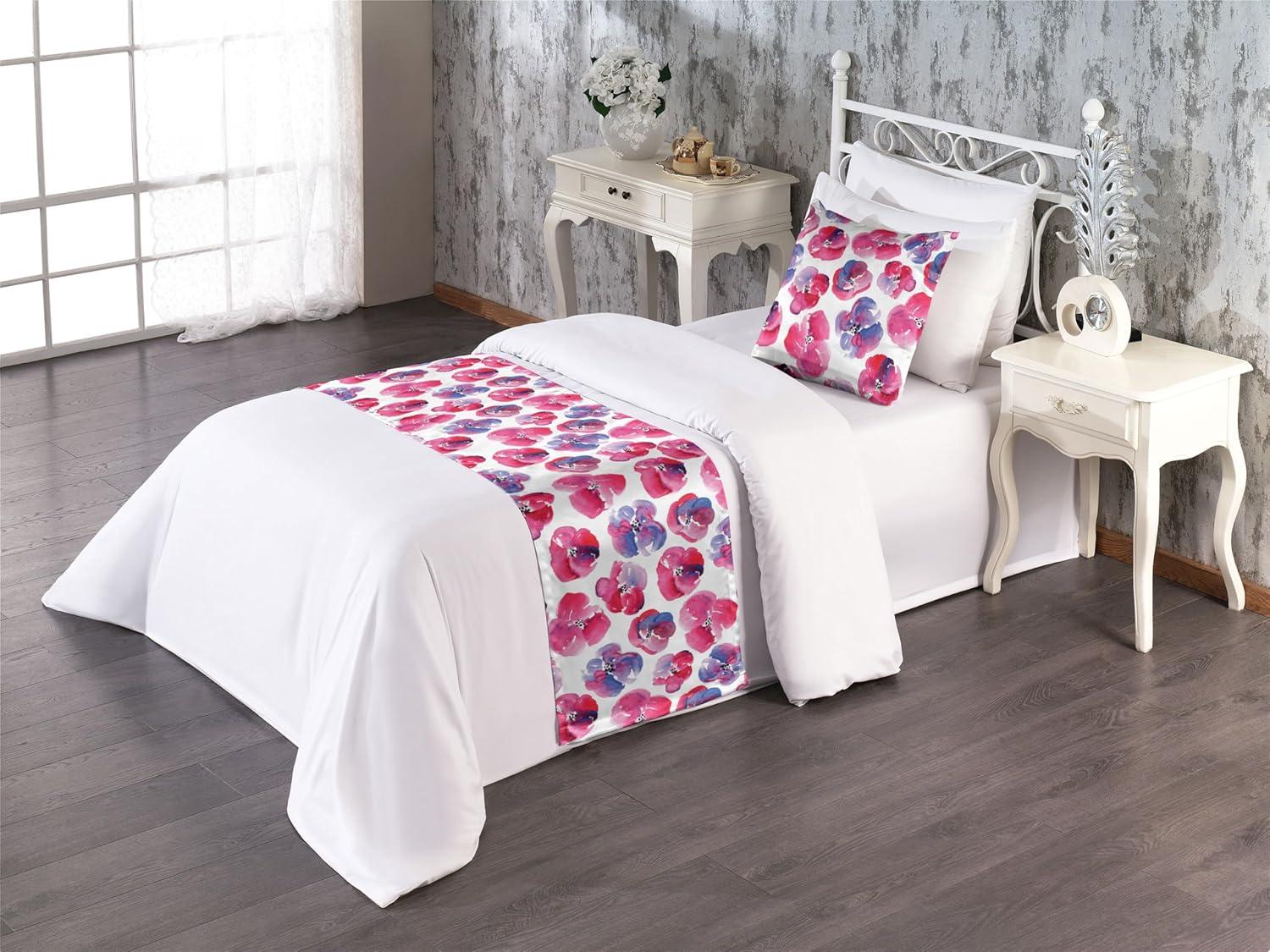 imageAmbesonne Floral Bed Runner Set Romantic Concept Art Featuring Rose Flowers Hearts Leaves Valentine Decorative Bedding Scarf and 2 Pillow Shams for Hotels Homes Queen Pastel Pink and Fern GreenDark Pink and Ceil Blue