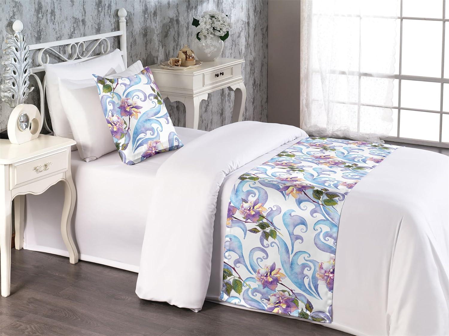 imageAmbesonne Floral Bed Runner Set Romantic Concept Art Featuring Rose Flowers Hearts Leaves Valentine Decorative Bedding Scarf and 2 Pillow Shams for Hotels Homes Queen Pastel Pink and Fern GreenPale Azure Blue Evergreen