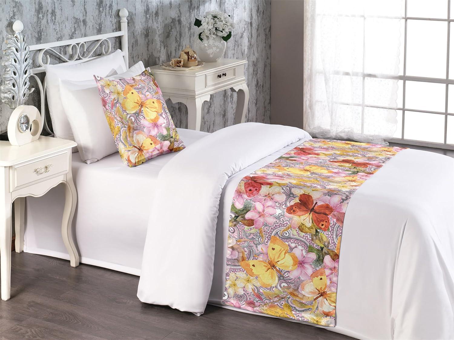 imageAmbesonne Floral Bed Runner Set Romantic Concept Art Featuring Rose Flowers Hearts Leaves Valentine Decorative Bedding Scarf and 2 Pillow Shams for Hotels Homes Queen Pastel Pink and Fern GreenPastel Yellow and Soft Pink