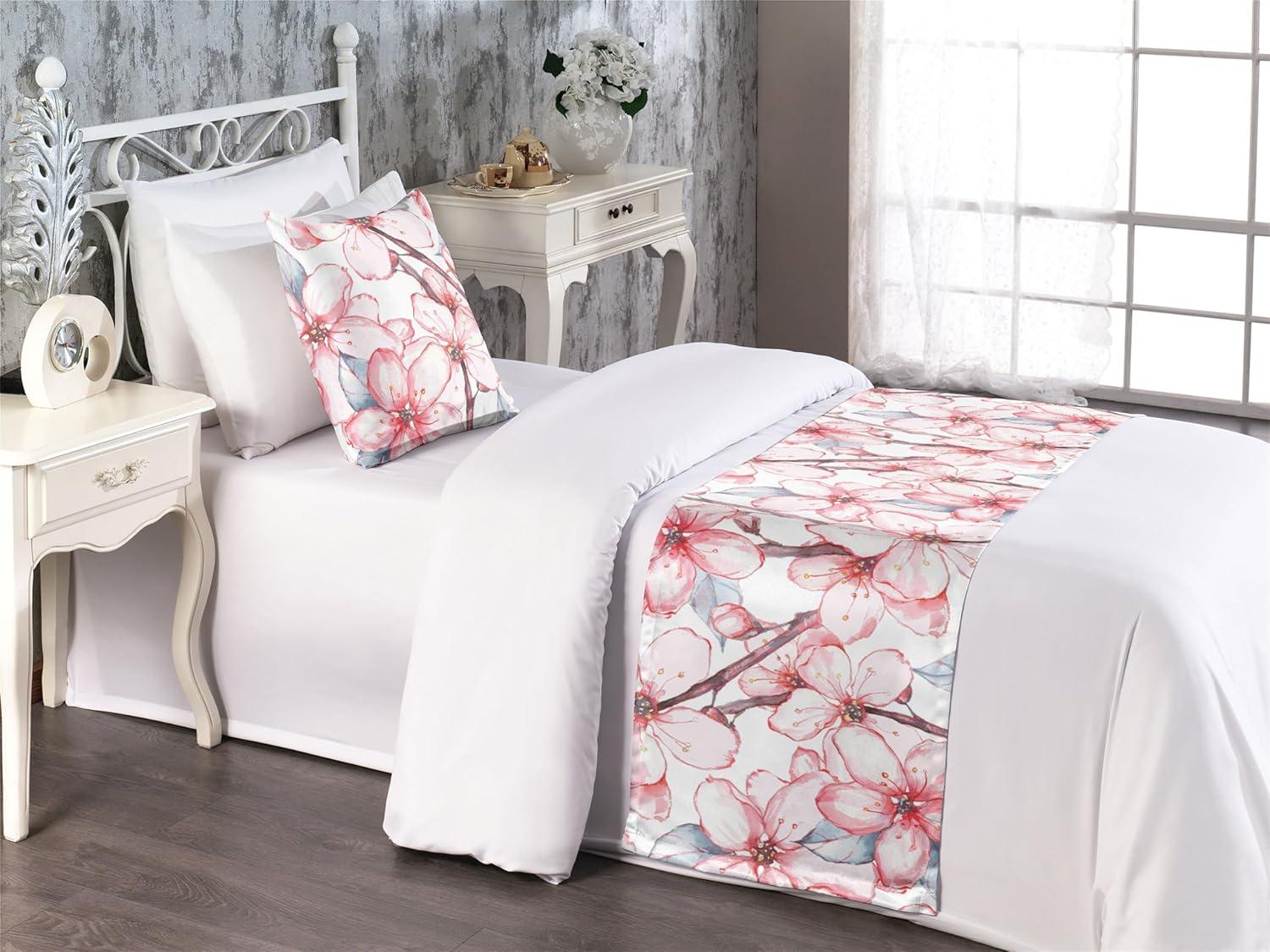 imageAmbesonne Floral Bed Runner Set Romantic Concept Art Featuring Rose Flowers Hearts Leaves Valentine Decorative Bedding Scarf and 2 Pillow Shams for Hotels Homes Queen Pastel Pink and Fern GreenDark Pink and Soft Blue