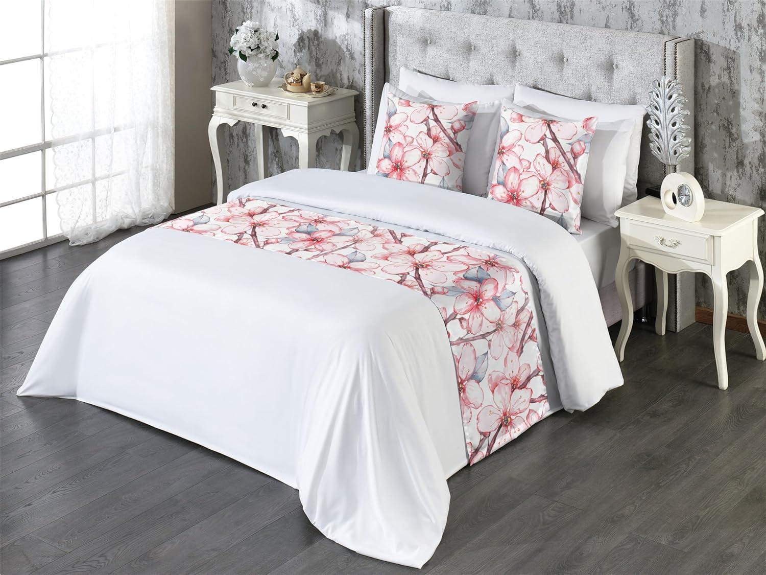 imageAmbesonne Floral Bed Runner Set Romantic Concept Art Featuring Rose Flowers Hearts Leaves Valentine Decorative Bedding Scarf and 2 Pillow Shams for Hotels Homes Queen Pastel Pink and Fern GreenDark Pink and Soft Blue