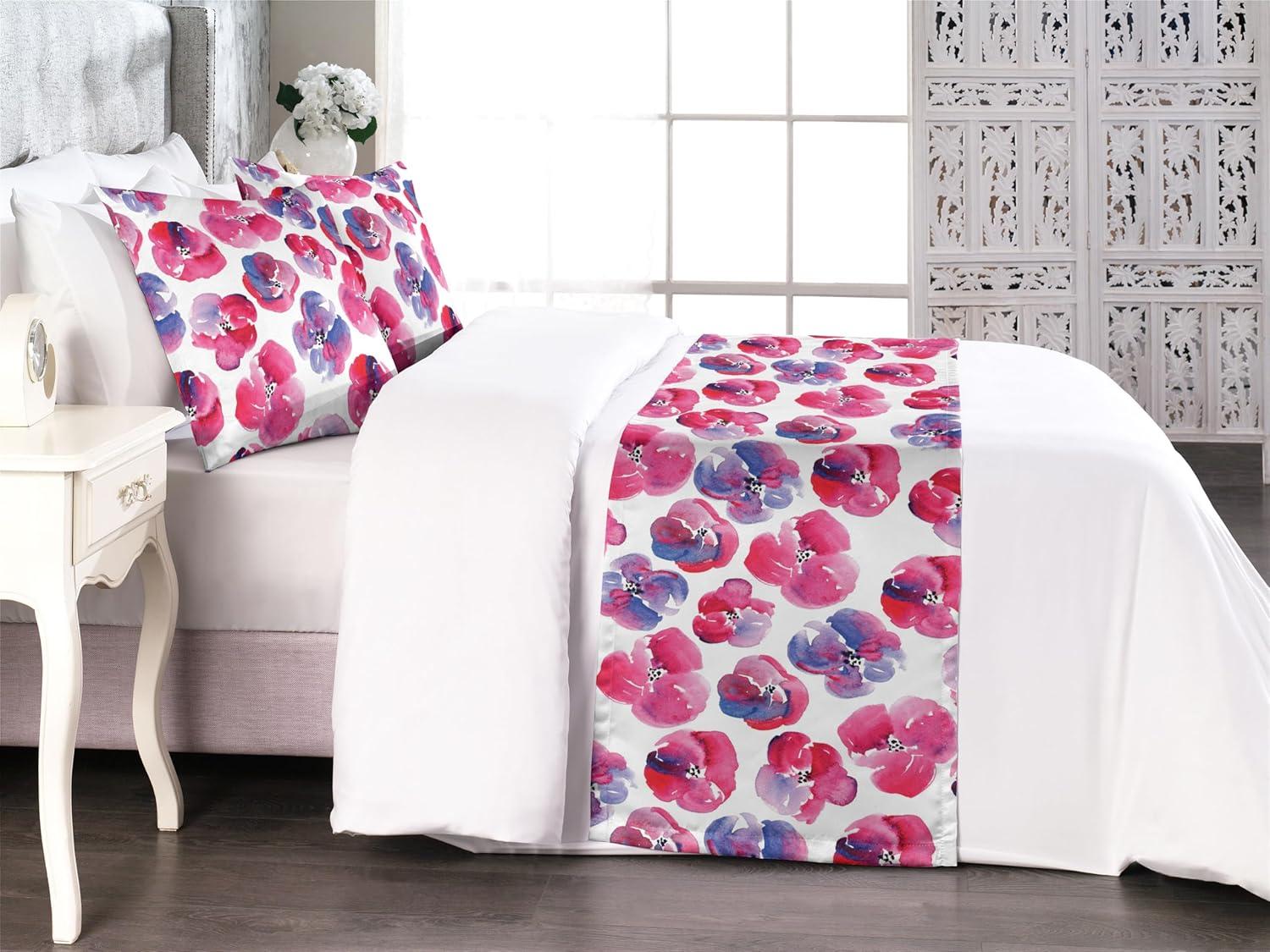 imageAmbesonne Floral Bed Runner Set Romantic Concept Art Featuring Rose Flowers Hearts Leaves Valentine Decorative Bedding Scarf and 2 Pillow Shams for Hotels Homes Queen Pastel Pink and Fern GreenDark Pink and Ceil Blue