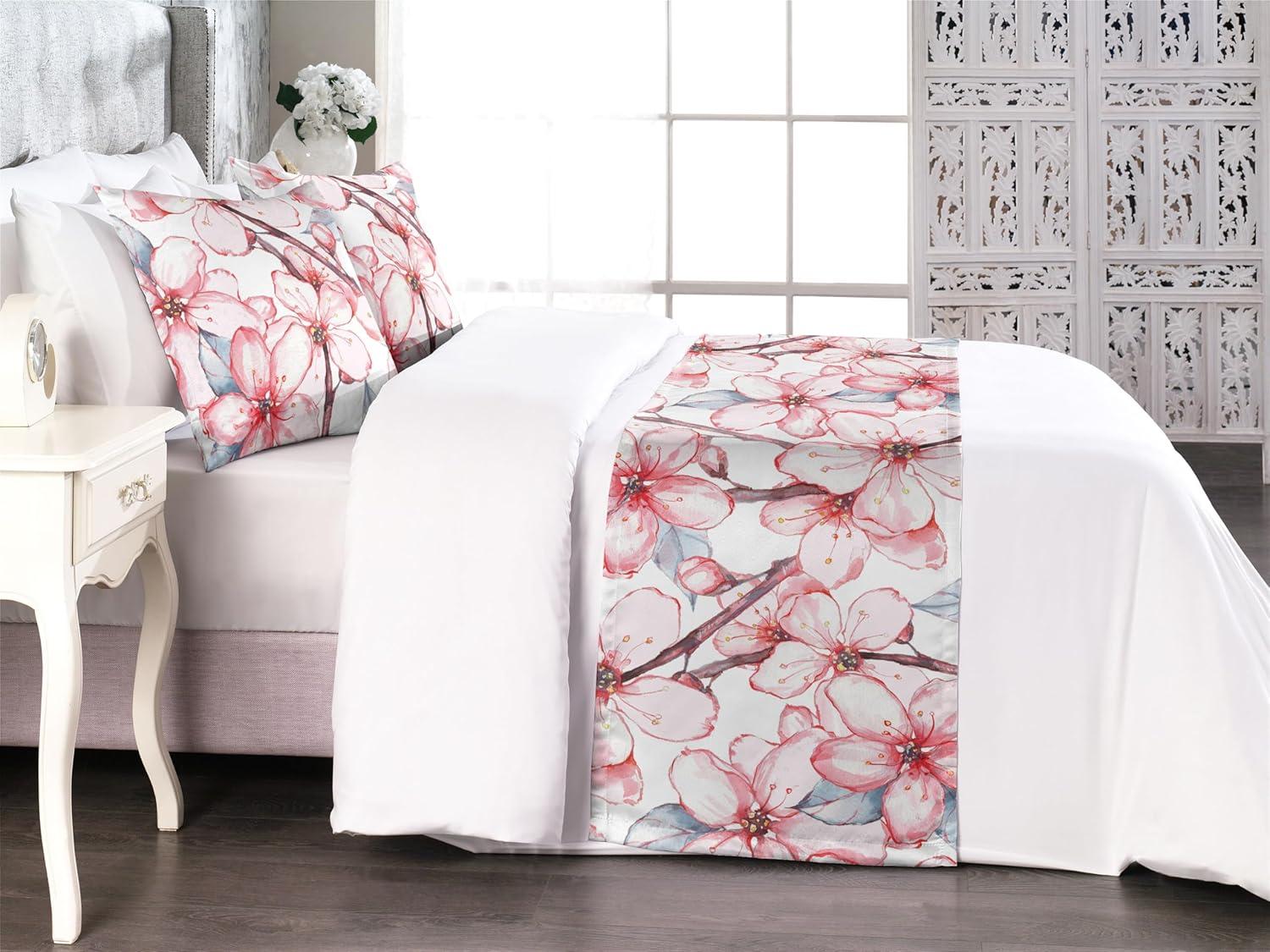 imageAmbesonne Floral Bed Runner Set Romantic Concept Art Featuring Rose Flowers Hearts Leaves Valentine Decorative Bedding Scarf and 2 Pillow Shams for Hotels Homes Queen Pastel Pink and Fern GreenDark Pink and Soft Blue