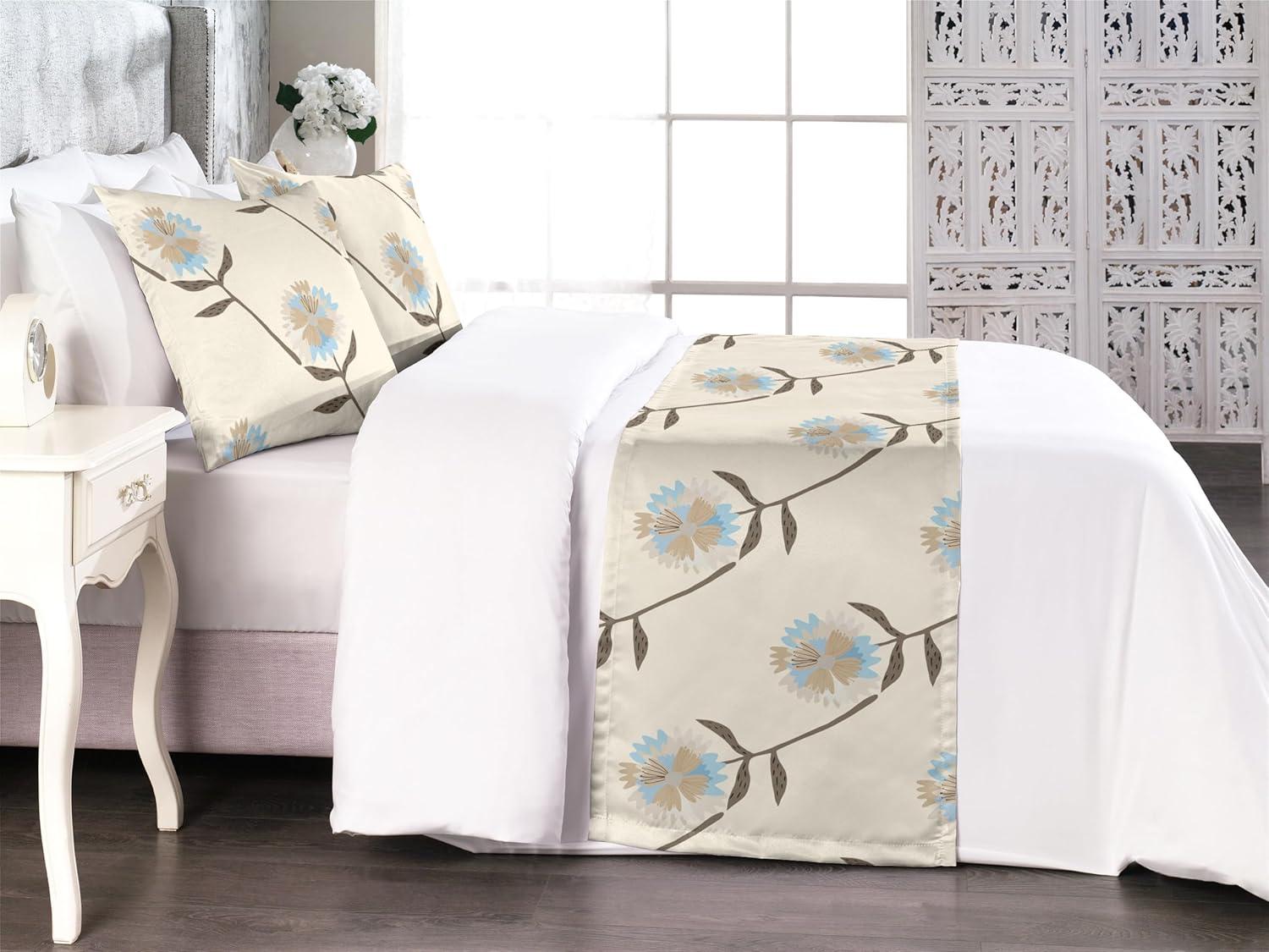 imageAmbesonne Floral Bed Runner Set Romantic Concept Art Featuring Rose Flowers Hearts Leaves Valentine Decorative Bedding Scarf and 2 Pillow Shams for Hotels Homes Queen Pastel Pink and Fern GreenBeige Cocoa Soft Blue