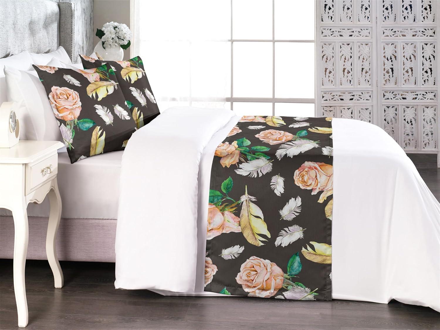 imageAmbesonne Floral Bed Runner Set Romantic Concept Art Featuring Rose Flowers Hearts Leaves Valentine Decorative Bedding Scarf and 2 Pillow Shams for Hotels Homes Queen Pastel Pink and Fern GreenJade Green Pale Salmon