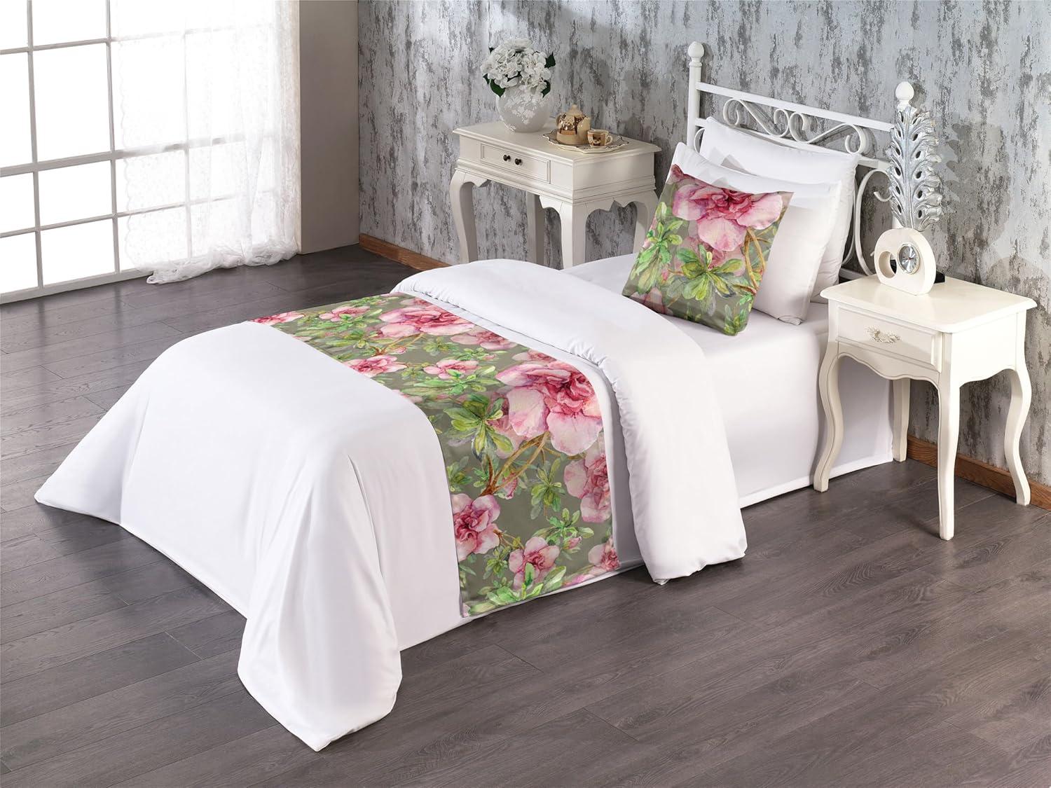 imageAmbesonne Floral Bed Runner Set Romantic Concept Art Featuring Rose Flowers Hearts Leaves Valentine Decorative Bedding Scarf and 2 Pillow Shams for Hotels Homes Queen Pastel Pink and Fern GreenDark Pink and Olive Green