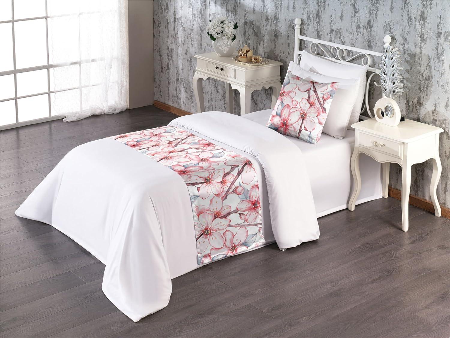 imageAmbesonne Floral Bed Runner Set Romantic Concept Art Featuring Rose Flowers Hearts Leaves Valentine Decorative Bedding Scarf and 2 Pillow Shams for Hotels Homes Queen Pastel Pink and Fern GreenDark Pink and Soft Blue