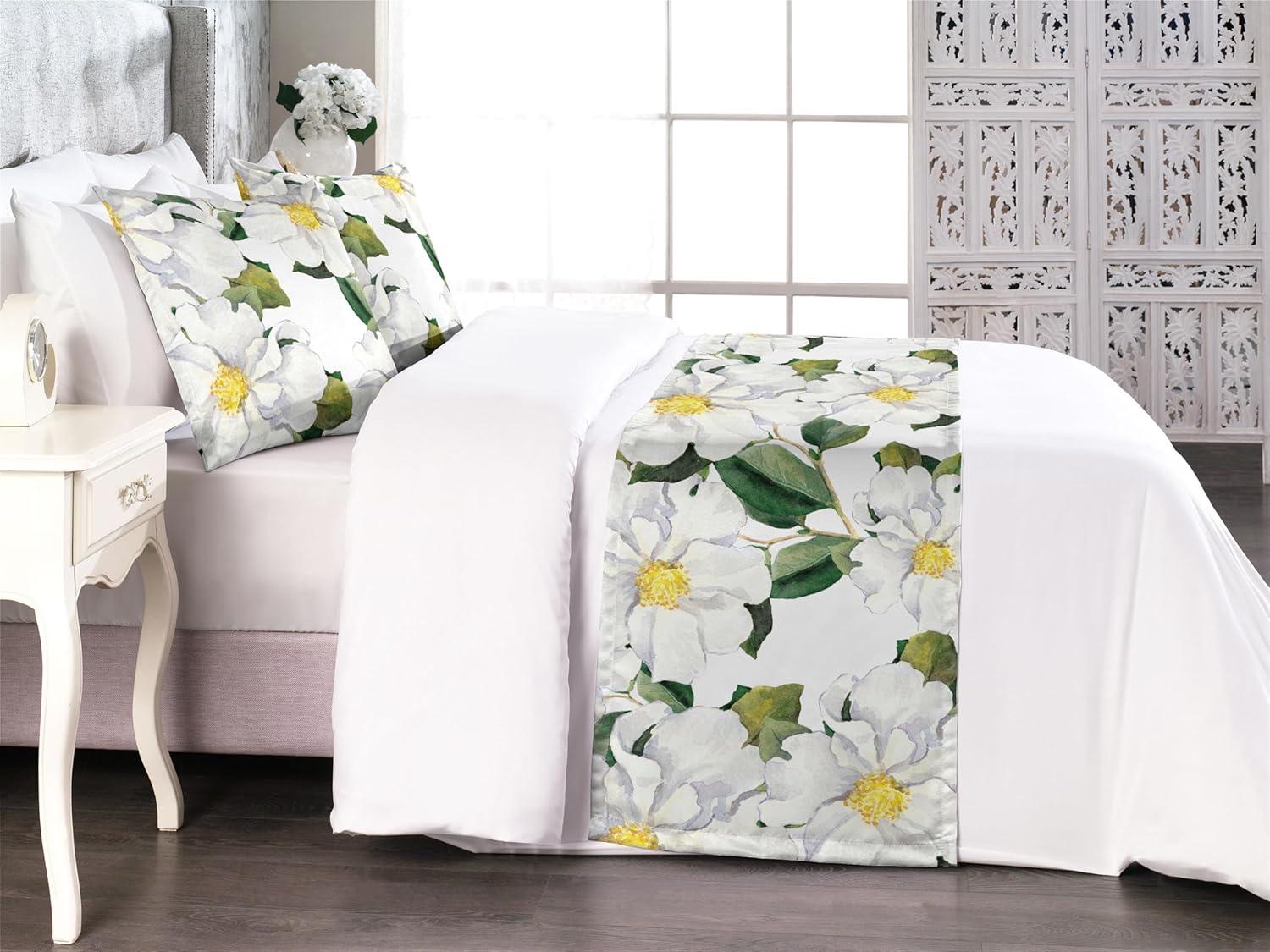 imageAmbesonne Floral Bed Runner Set Romantic Concept Art Featuring Rose Flowers Hearts Leaves Valentine Decorative Bedding Scarf and 2 Pillow Shams for Hotels Homes Queen Pastel Pink and Fern GreenReseda Green and Earth Yellow
