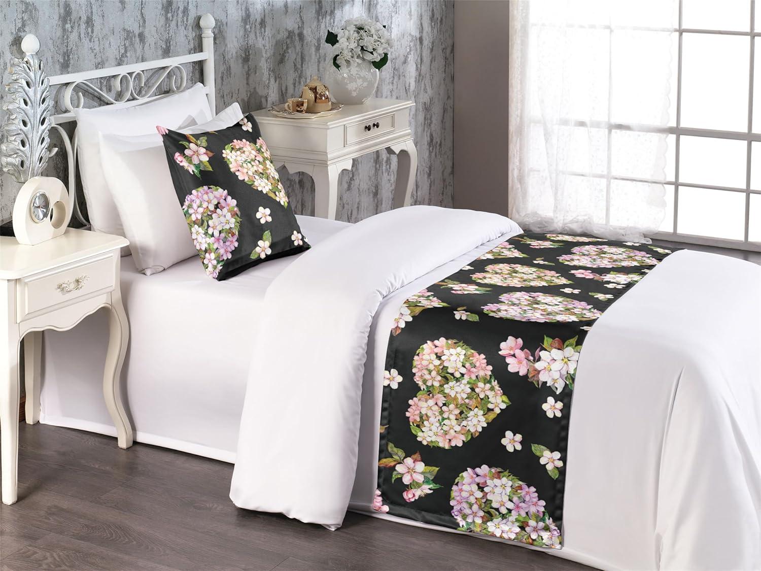 imageAmbesonne Floral Bed Runner Set Romantic Concept Art Featuring Rose Flowers Hearts Leaves Valentine Decorative Bedding Scarf and 2 Pillow Shams for Hotels Homes Queen Pastel Pink and Fern GreenSage Green and Soft Pink