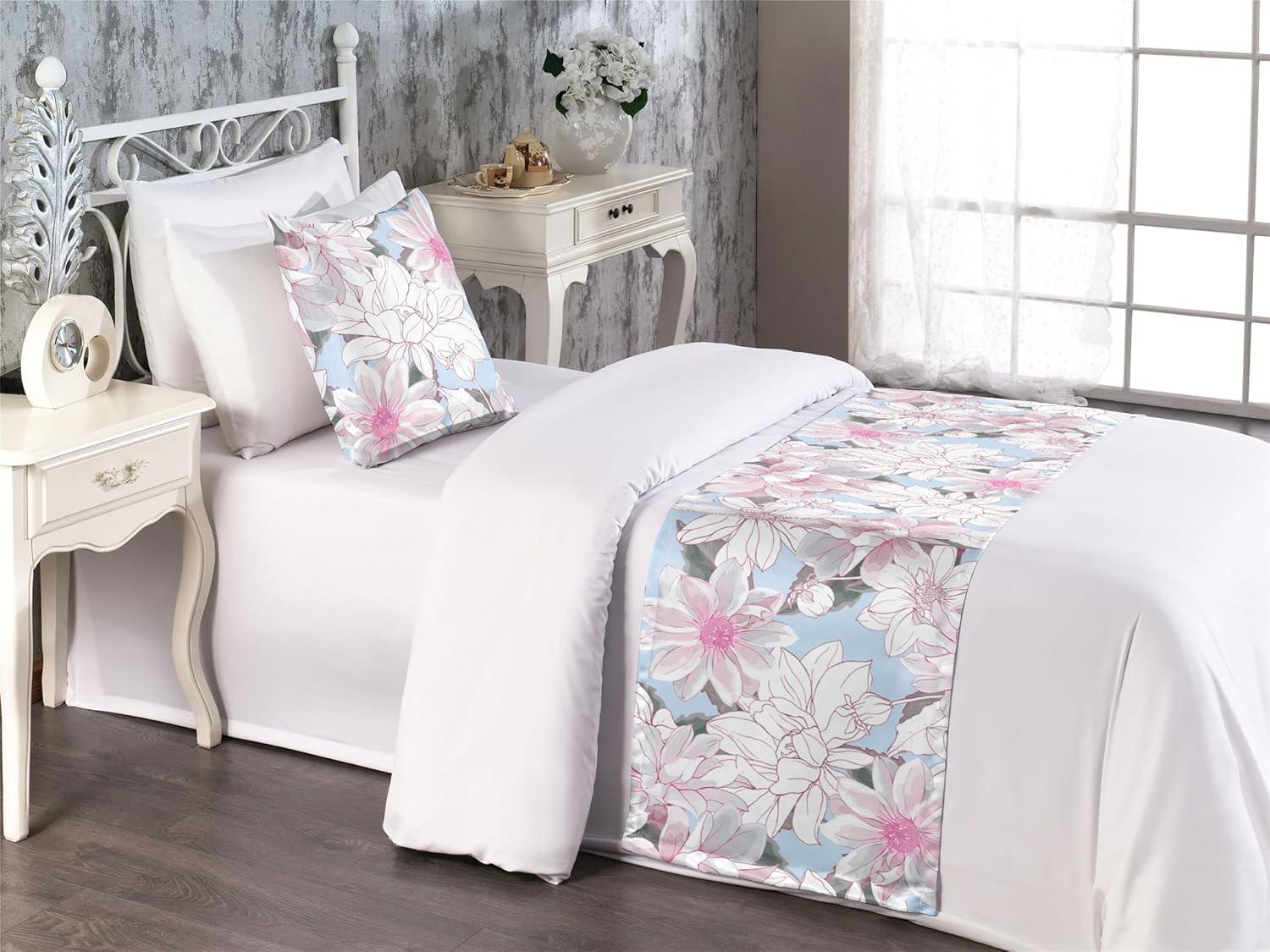 imageAmbesonne Floral Bed Runner Set Romantic Concept Art Featuring Rose Flowers Hearts Leaves Valentine Decorative Bedding Scarf and 2 Pillow Shams for Hotels Homes Queen Pastel Pink and Fern GreenOff White Pink Soft Blue