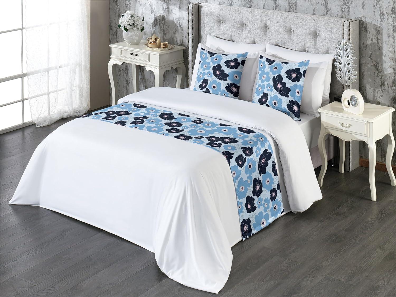 imageAmbesonne Floral Bed Runner Set Romantic Concept Art Featuring Rose Flowers Hearts Leaves Valentine Decorative Bedding Scarf and 2 Pillow Shams for Hotels Homes Queen Pastel Pink and Fern GreenSoft Blue Blue and Black