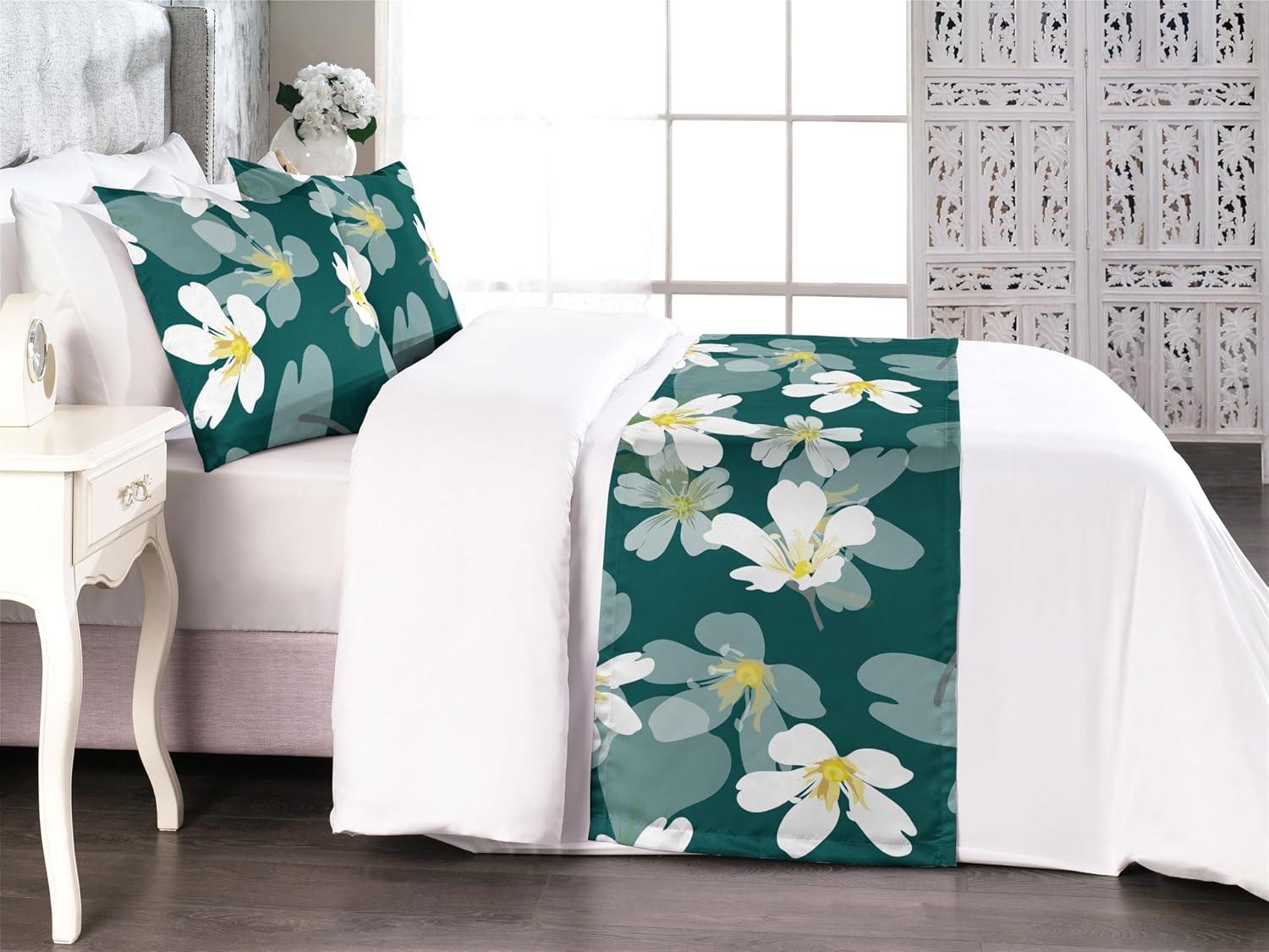 imageAmbesonne Floral Bed Runner Set Romantic Concept Art Featuring Rose Flowers Hearts Leaves Valentine Decorative Bedding Scarf and 2 Pillow Shams for Hotels Homes Queen Pastel Pink and Fern GreenWhite Pale Teal Grey Teal