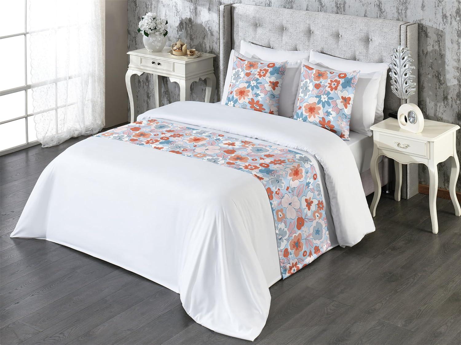 imageAmbesonne Floral Bed Runner Set Romantic Concept Art Featuring Rose Flowers Hearts Leaves Valentine Decorative Bedding Scarf and 2 Pillow Shams for Hotels Homes Queen Pastel Pink and Fern GreenCinnamon Soft Blue Blush