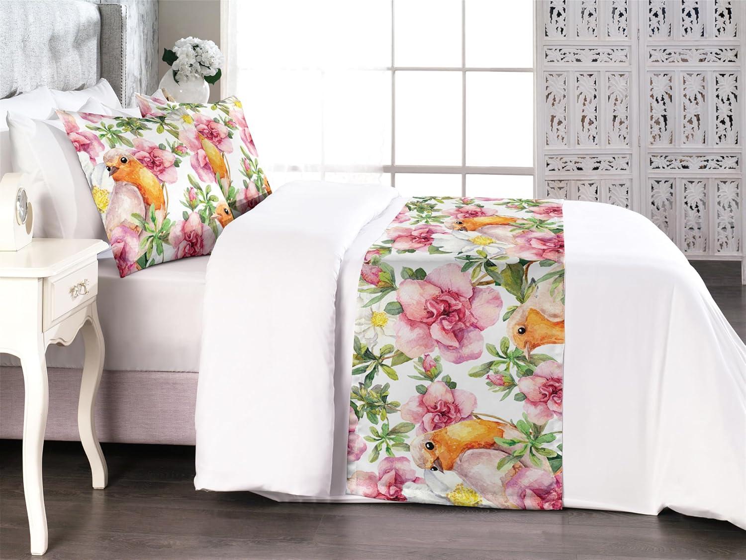 imageAmbesonne Floral Bed Runner Set Romantic Concept Art Featuring Rose Flowers Hearts Leaves Valentine Decorative Bedding Scarf and 2 Pillow Shams for Hotels Homes Queen Pastel Pink and Fern GreenPastel Pink and Pale Orange