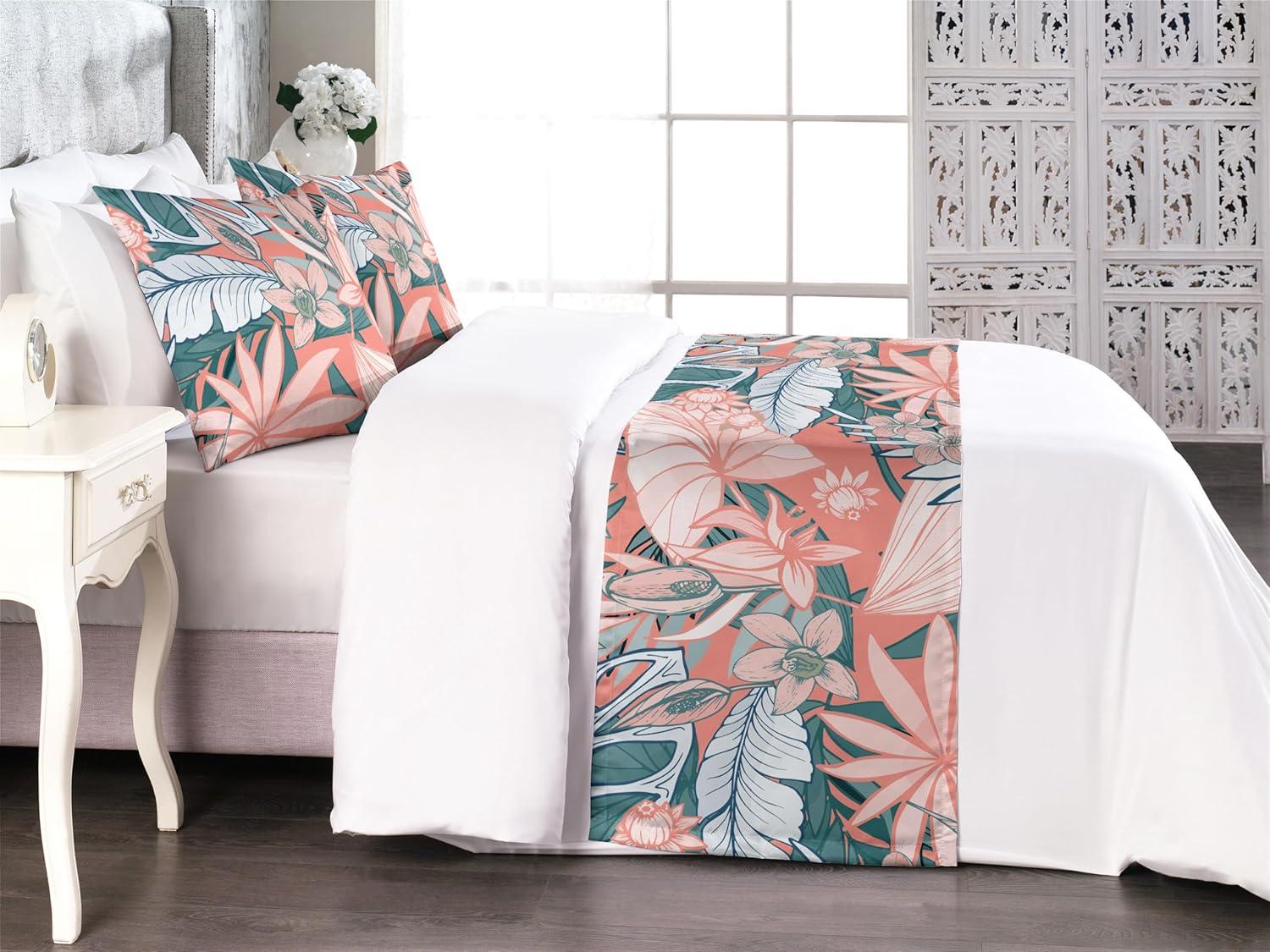 imageAmbesonne Floral Bed Runner Set Valentines Day Concept Art Pastel Repetitive Roses Pattern Plot Decorative Bedding Scarf and a Pillow Sham for Hotels Homes Twin Dark Pink Blush and WhiteCoral Dark Cadet Blue