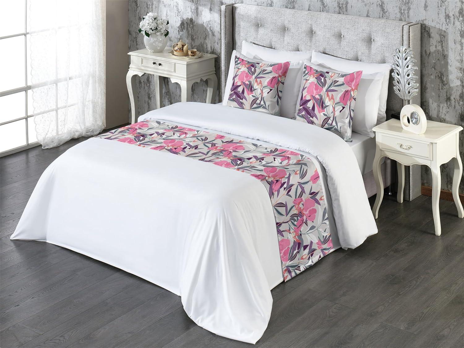 imageAmbesonne Floral Bed Runner Set Valentines Day Concept Art Pastel Repetitive Roses Pattern Plot Decorative Bedding Scarf and a Pillow Sham for Hotels Homes Twin Dark Pink Blush and WhitePink Violet and Pale Grey