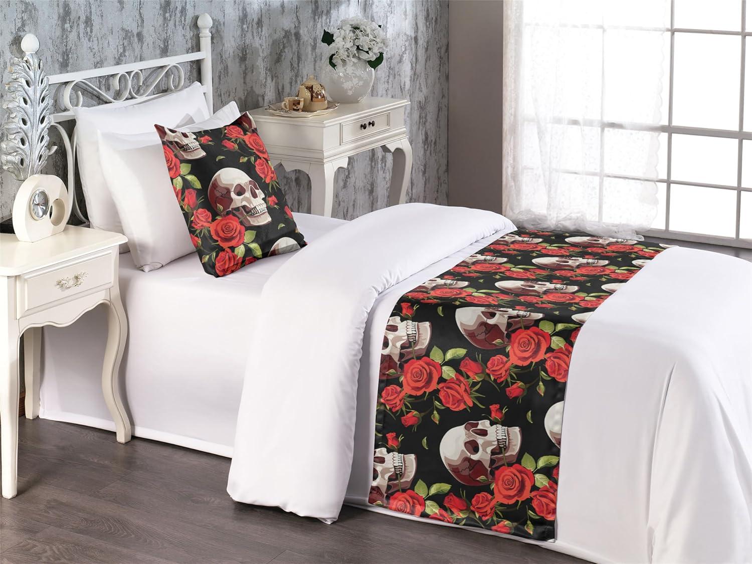 imageAmbesonne Floral Bed Runner Set Valentines Day Concept Art Pastel Repetitive Roses Pattern Plot Decorative Bedding Scarf and a Pillow Sham for Hotels Homes Twin Dark Pink Blush and WhiteDark Pink Olive Green
