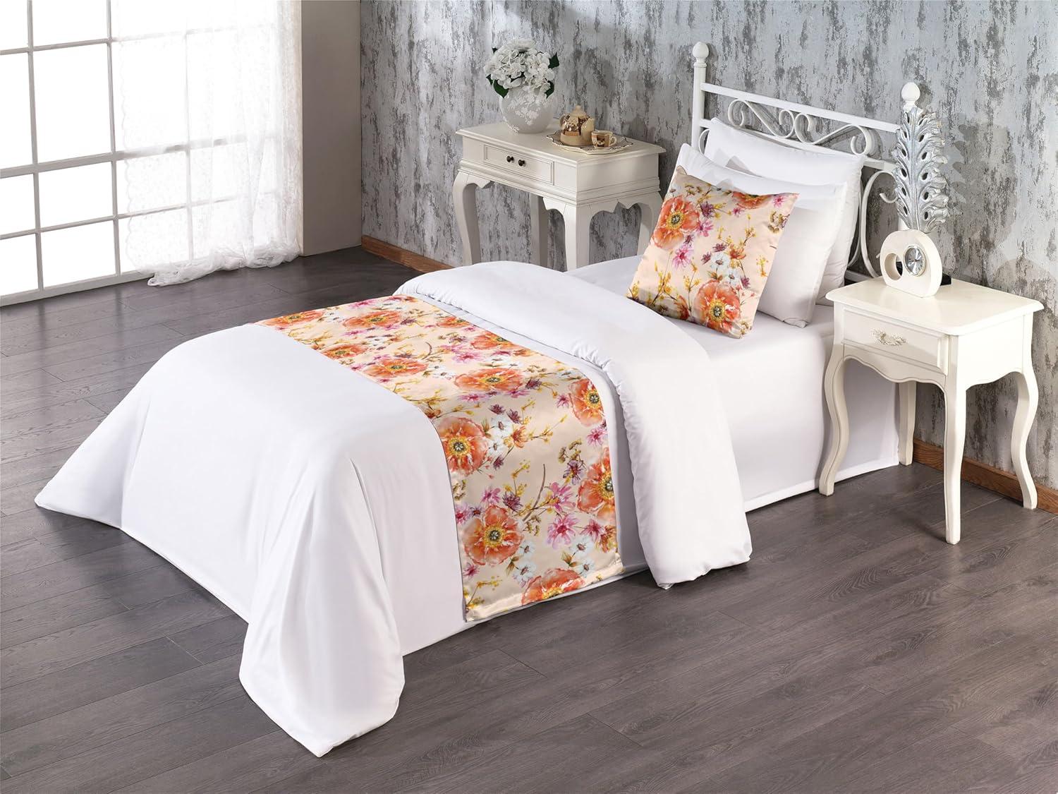 imageAmbesonne Floral Bed Runner Set Valentines Day Concept Art Pastel Repetitive Roses Pattern Plot Decorative Bedding Scarf and a Pillow Sham for Hotels Homes Twin Dark Pink Blush and WhiteSalmon Fuchsia and Pale Peach