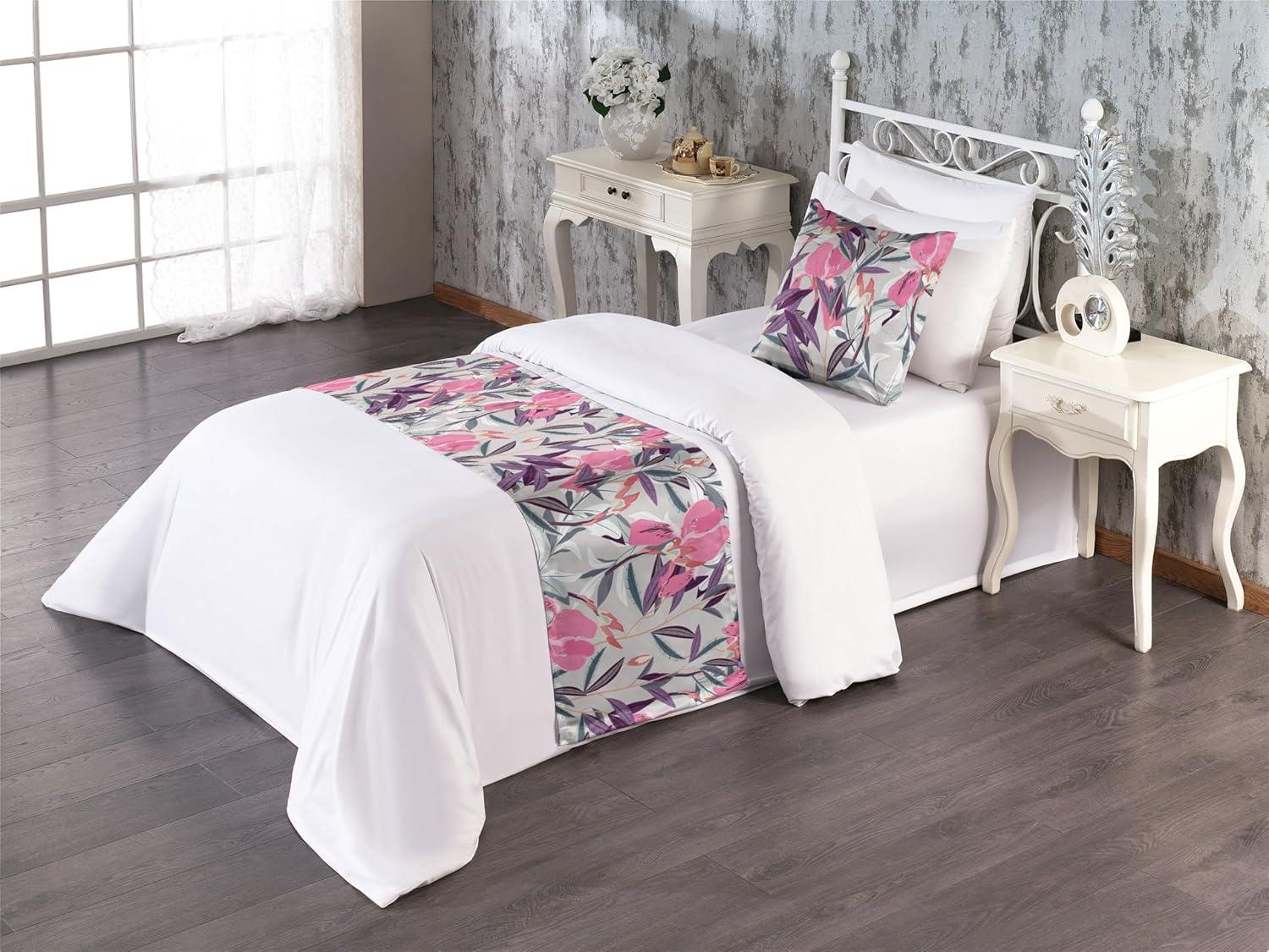 imageAmbesonne Floral Bed Runner Set Valentines Day Concept Art Pastel Repetitive Roses Pattern Plot Decorative Bedding Scarf and a Pillow Sham for Hotels Homes Twin Dark Pink Blush and WhitePink Violet and Pale Grey