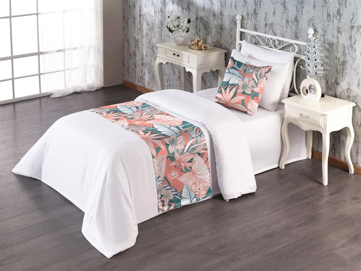 imageAmbesonne Floral Bed Runner Set Valentines Day Concept Art Pastel Repetitive Roses Pattern Plot Decorative Bedding Scarf and a Pillow Sham for Hotels Homes Twin Dark Pink Blush and WhiteCoral Dark Cadet Blue