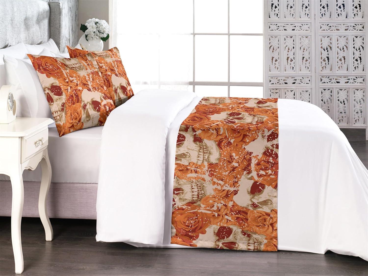 imageAmbesonne Floral Bed Runner Set Valentines Day Concept Art Pastel Repetitive Roses Pattern Plot Decorative Bedding Scarf and a Pillow Sham for Hotels Homes Twin Dark Pink Blush and WhiteDark Peach Beige Paprika