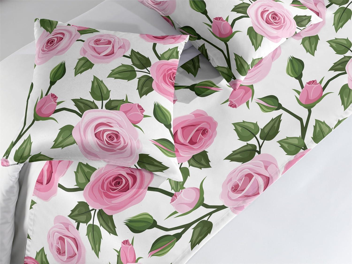 imageAmbesonne Floral Bed Runner Set Valentines Day Concept Art Pastel Repetitive Roses Pattern Plot Decorative Bedding Scarf and a Pillow Sham for Hotels Homes Twin Dark Pink Blush and WhitePastel Pink Olive Green
