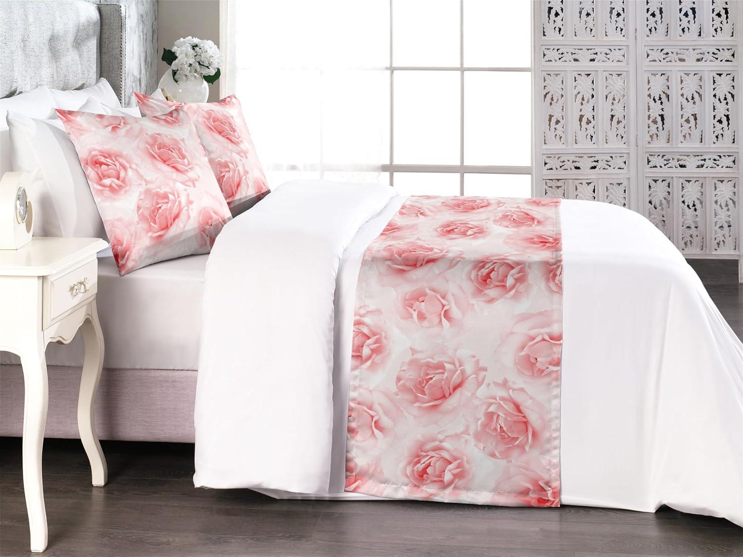 imageAmbesonne Floral Bed Runner Set Valentines Day Concept Art Pastel Repetitive Roses Pattern Plot Decorative Bedding Scarf and a Pillow Sham for Hotels Homes Twin Dark Pink Blush and WhiteDark Pink Blush and White