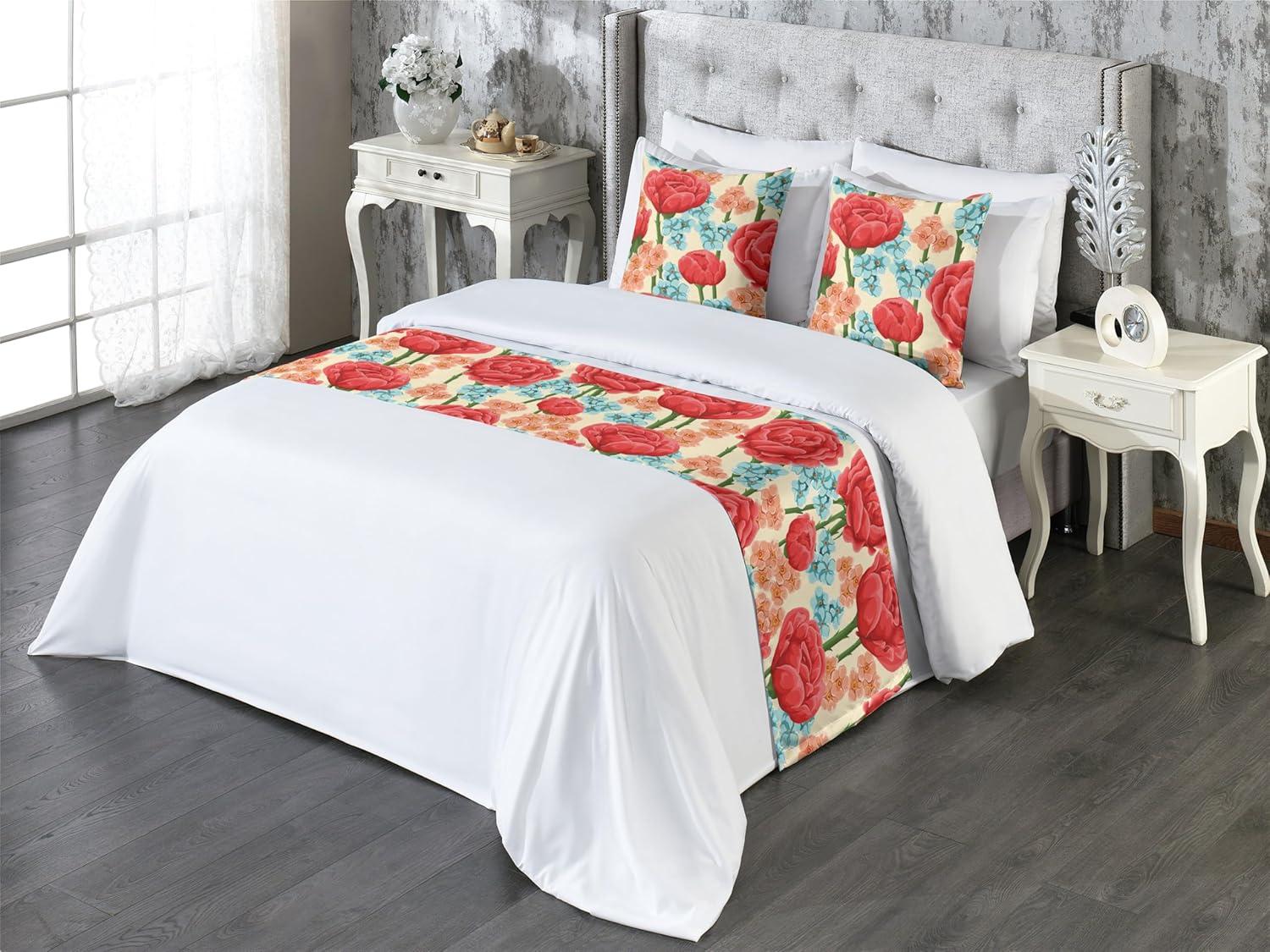 imageAmbesonne Floral Bed Runner Set Valentines Day Concept Art Pastel Repetitive Roses Pattern Plot Decorative Bedding Scarf and a Pillow Sham for Hotels Homes Twin Dark Pink Blush and WhiteDark Salmon and Slate Blue