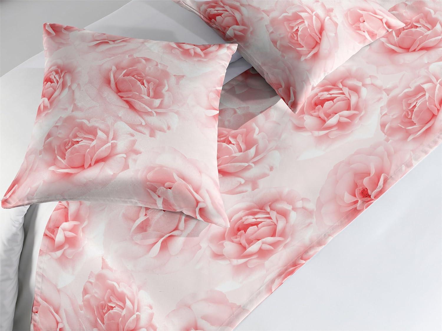 imageAmbesonne Floral Bed Runner Set Valentines Day Concept Art Pastel Repetitive Roses Pattern Plot Decorative Bedding Scarf and a Pillow Sham for Hotels Homes Twin Dark Pink Blush and WhiteDark Pink Blush and White