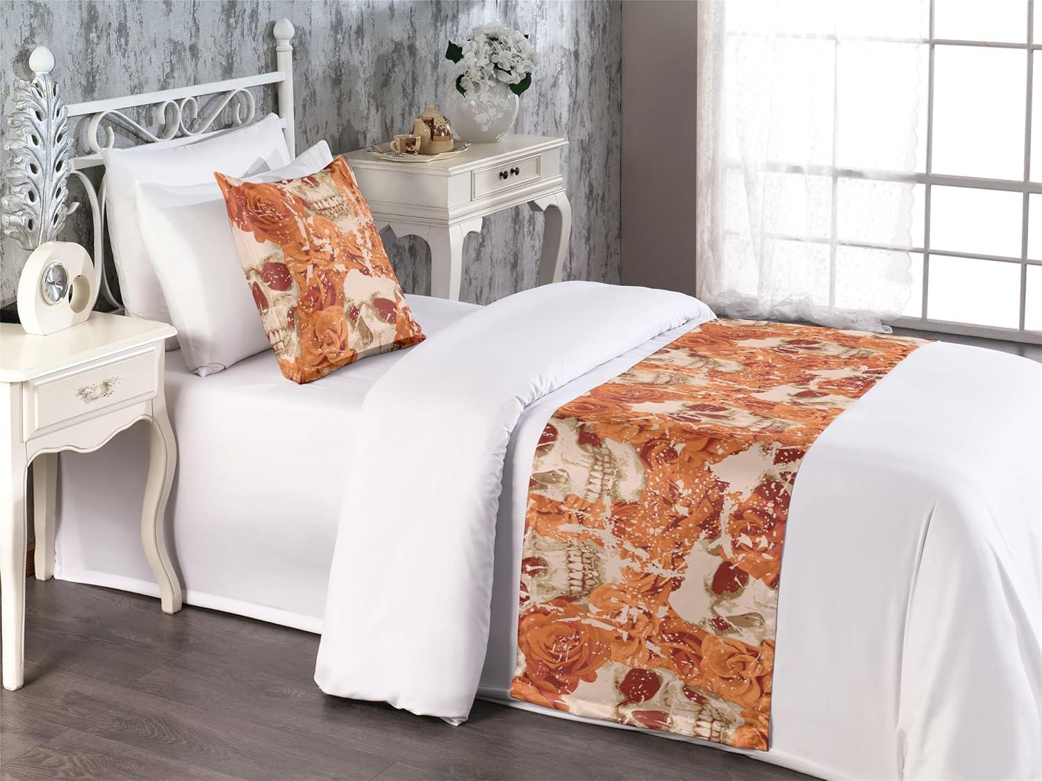 imageAmbesonne Floral Bed Runner Set Valentines Day Concept Art Pastel Repetitive Roses Pattern Plot Decorative Bedding Scarf and a Pillow Sham for Hotels Homes Twin Dark Pink Blush and WhiteDark Peach Beige Paprika
